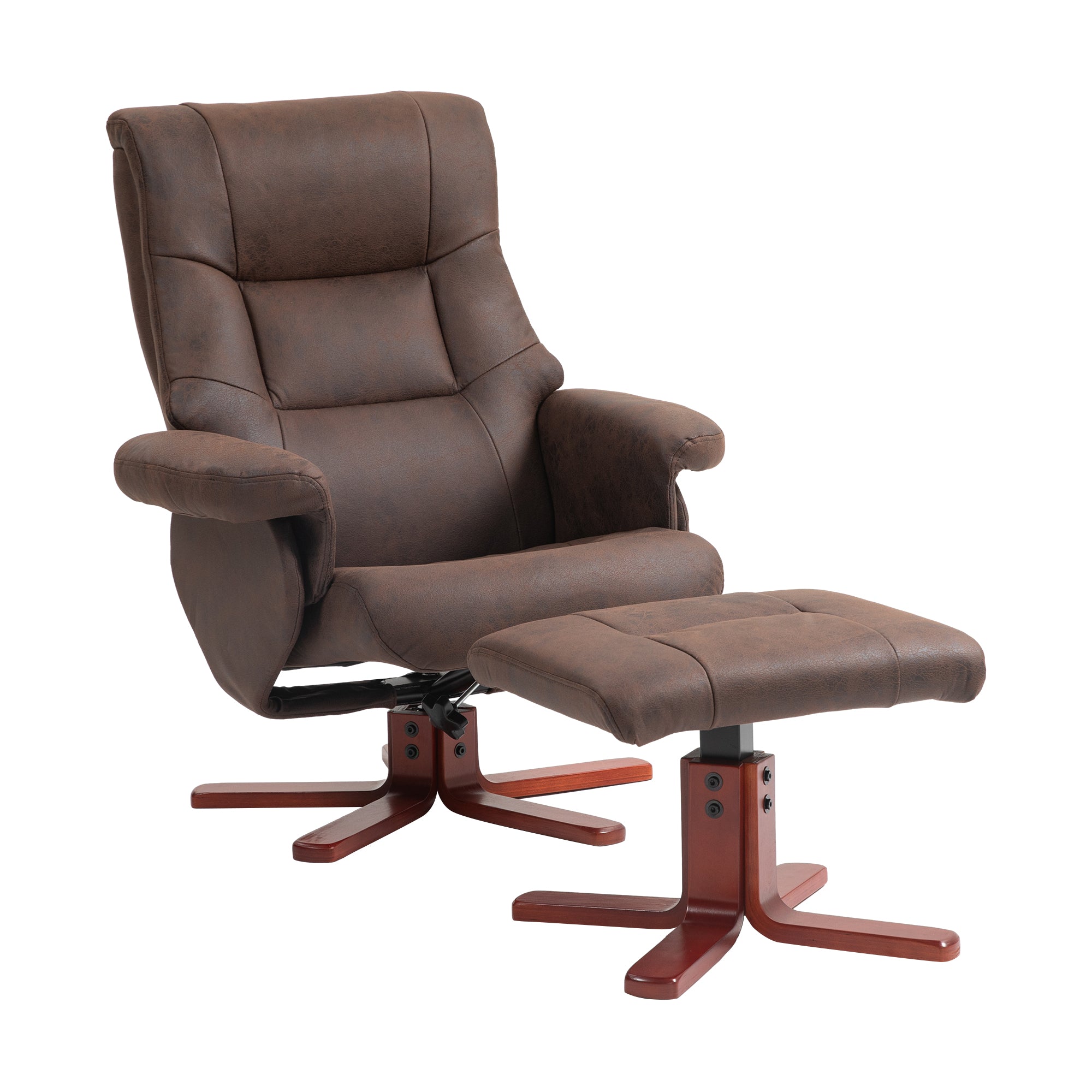 Faux Microfibre Leather Manual Recliner and Footstool Set - Dark Brown