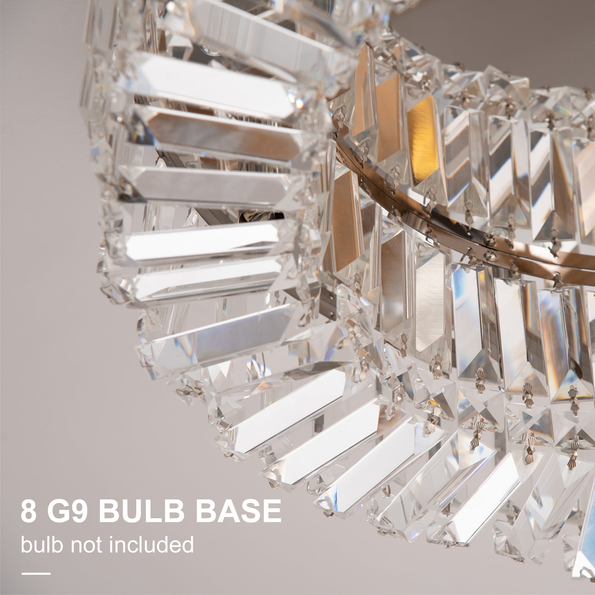 Crystal Ceiling Lights Set of 2, Modern Flush Chandeliers with Stainless Steel Base, Pendant Lights for Living Room Bedroom Dining Room, Silver Tone
