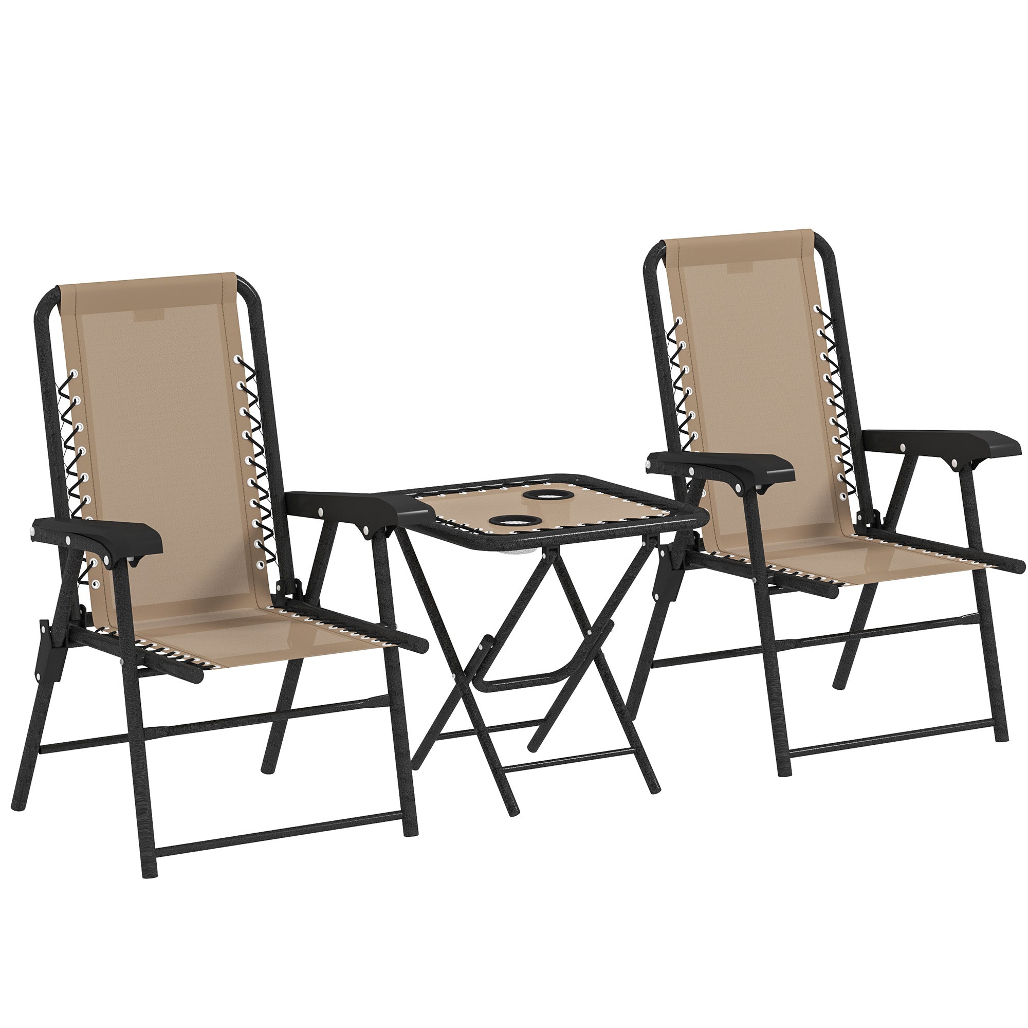 3 Piece Garden Table and Chair Set with Texteline Fabric - Khaki