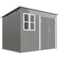 8.5 x 6ft Storage Shed Galvanised Steel Garden Shed, Metal Shed with Foundation Kit, Window, Lockable Wide Doors and Air Vents for Outdoor Patio, Light Grey