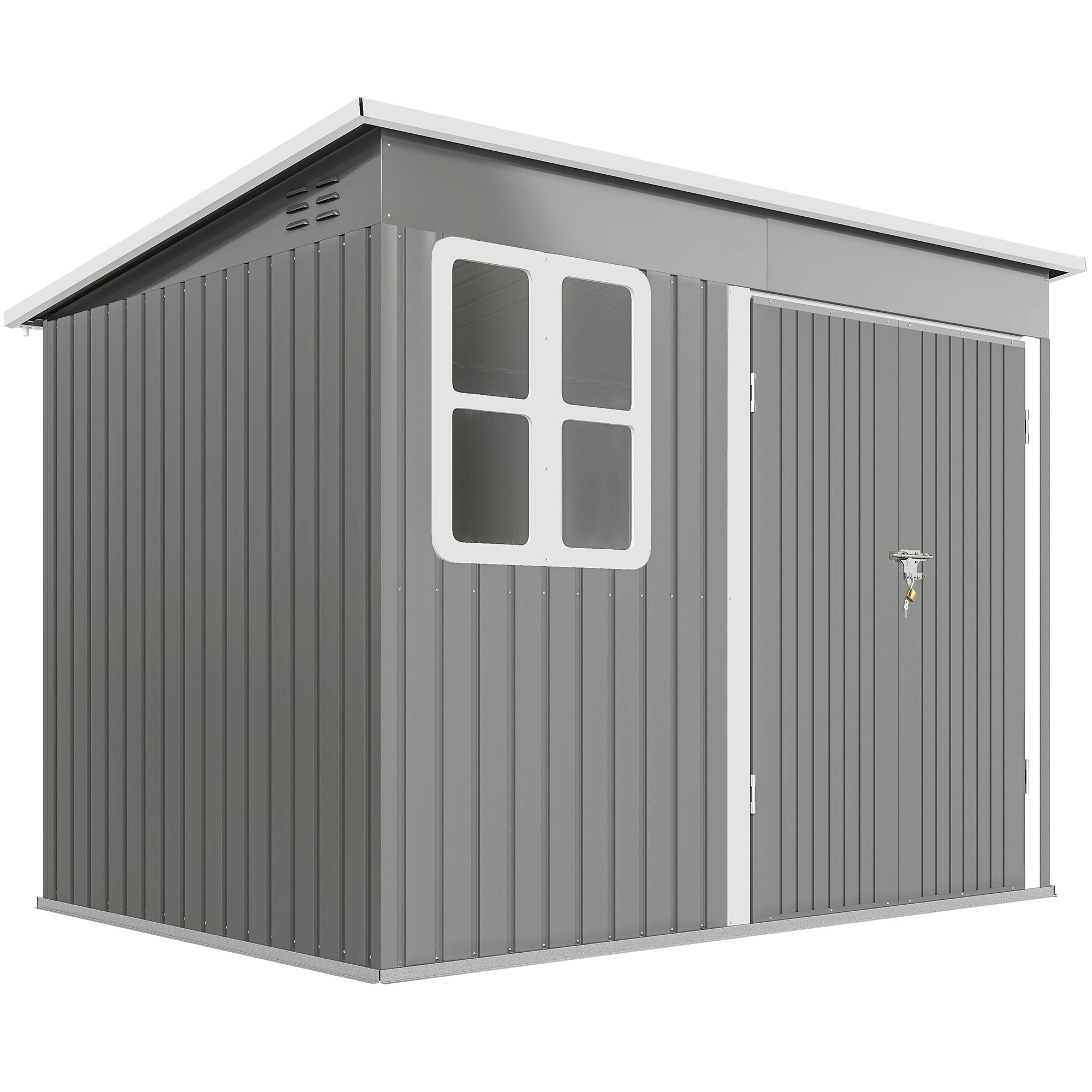 8.5 x 6ft Storage Shed Galvanised Steel Garden Shed, Metal Shed with Foundation Kit, Window, Lockable Wide Doors and Air Vents for Outdoor Patio, Light Grey