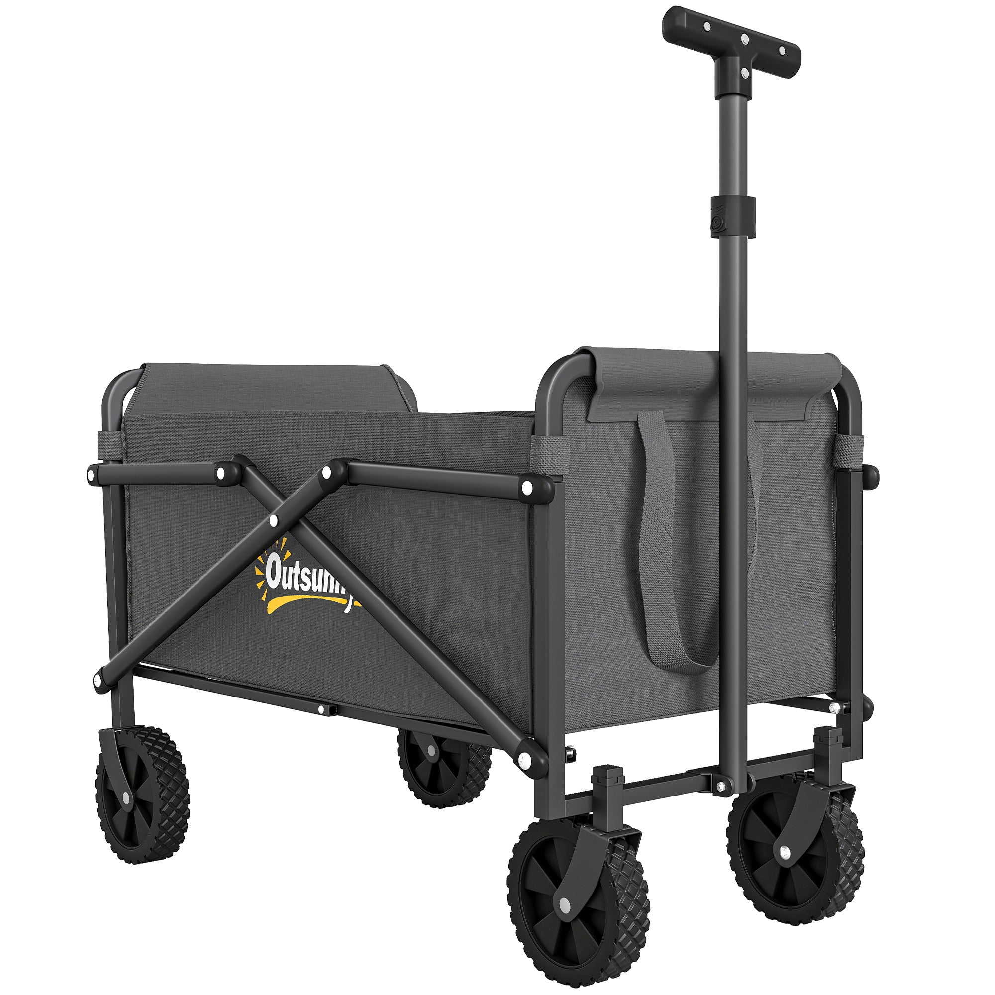 62L Festival Trolley on Wheels, Portable Small Folding Trolley Cart, 60kg Heavy Duty Collapsible Foldable Wagon with Adjustable Handle and Carrying Bag for Beach, Camping, Garden, Grey