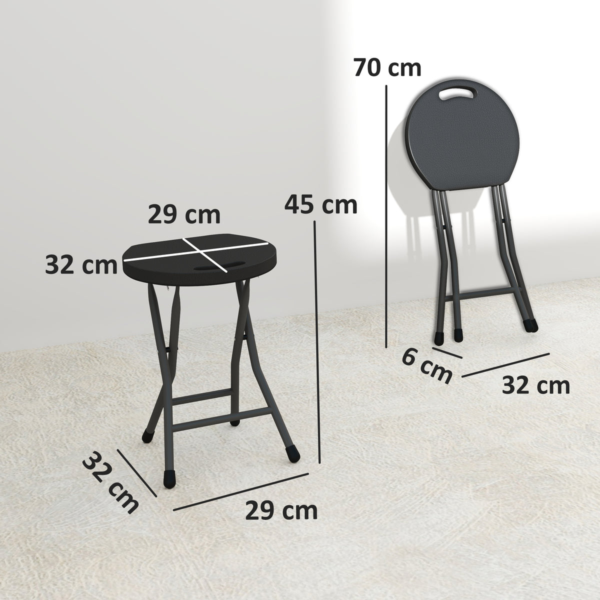 Set of 4 Folding Carry Stools with Powder-Coated Steel Legs - Charcoal Grey