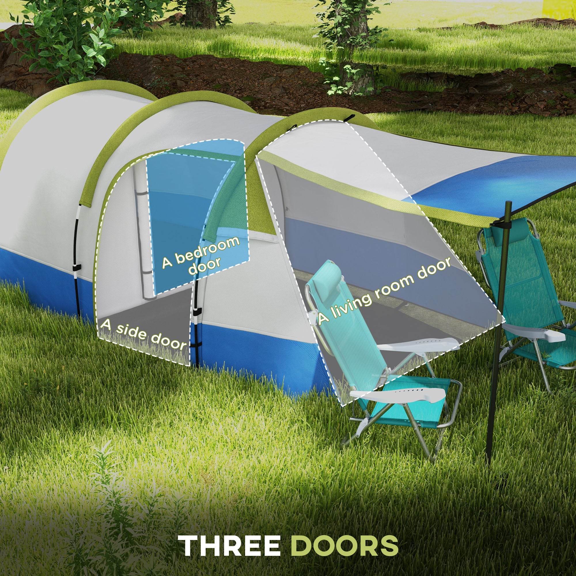 Two-Room Family Camping Tent with Porch - Green