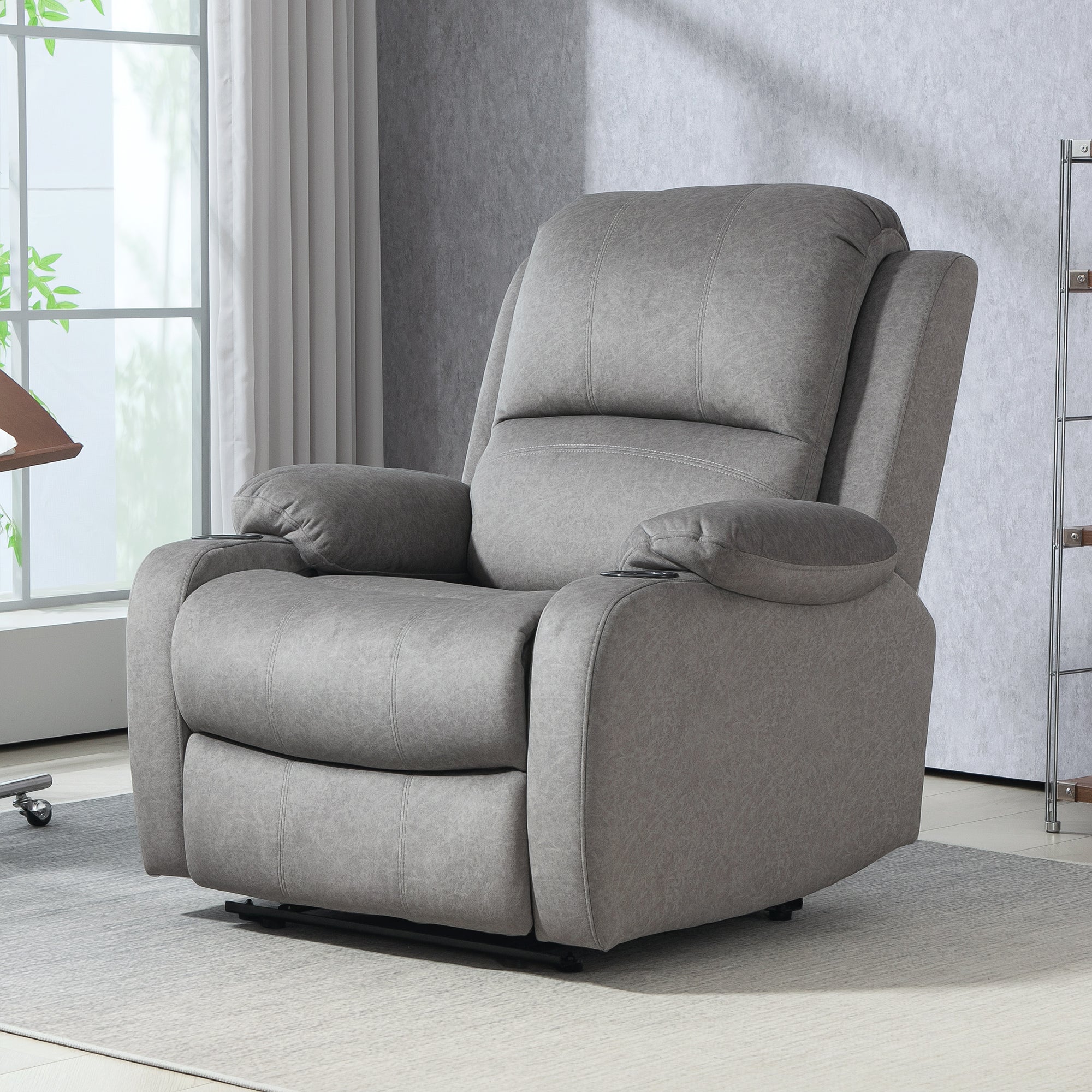 Microfibre Manual Reclining Armchair with Footrest - Grey