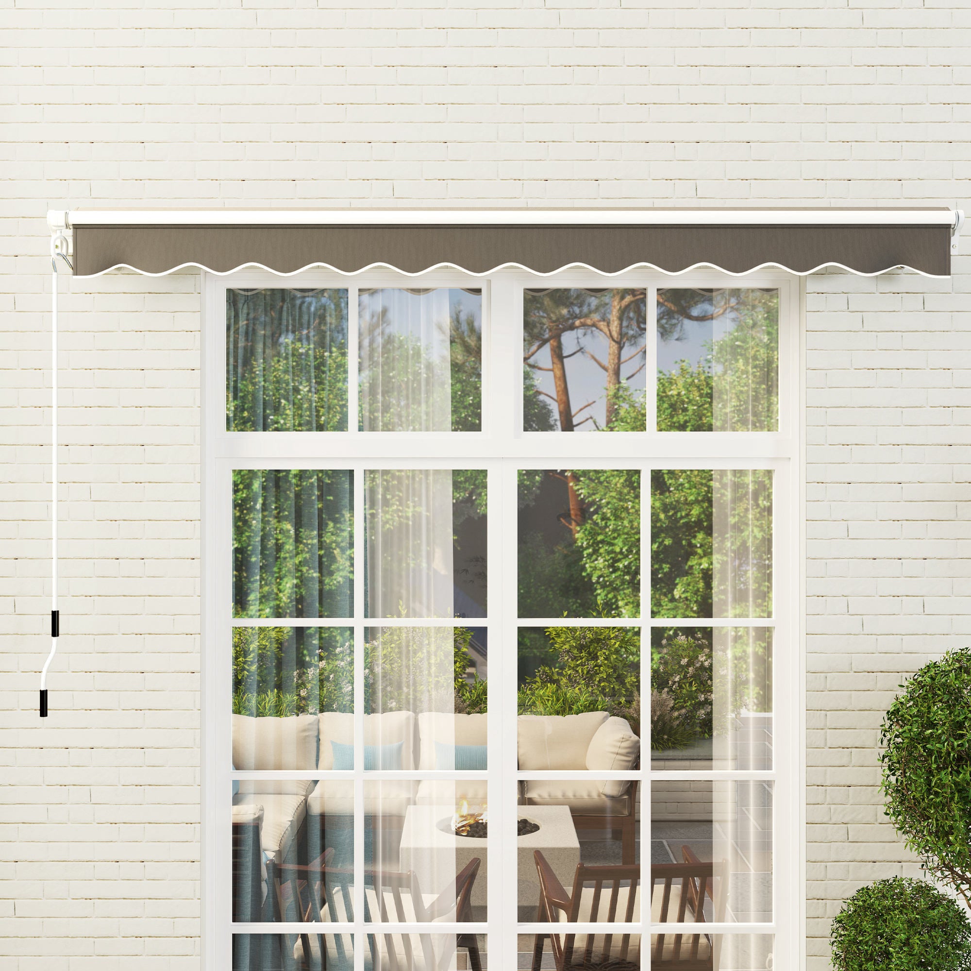 3 x 2.5m Manual Retractable Garden Patio Awning with Crank Handle and Fittings - Dark Grey