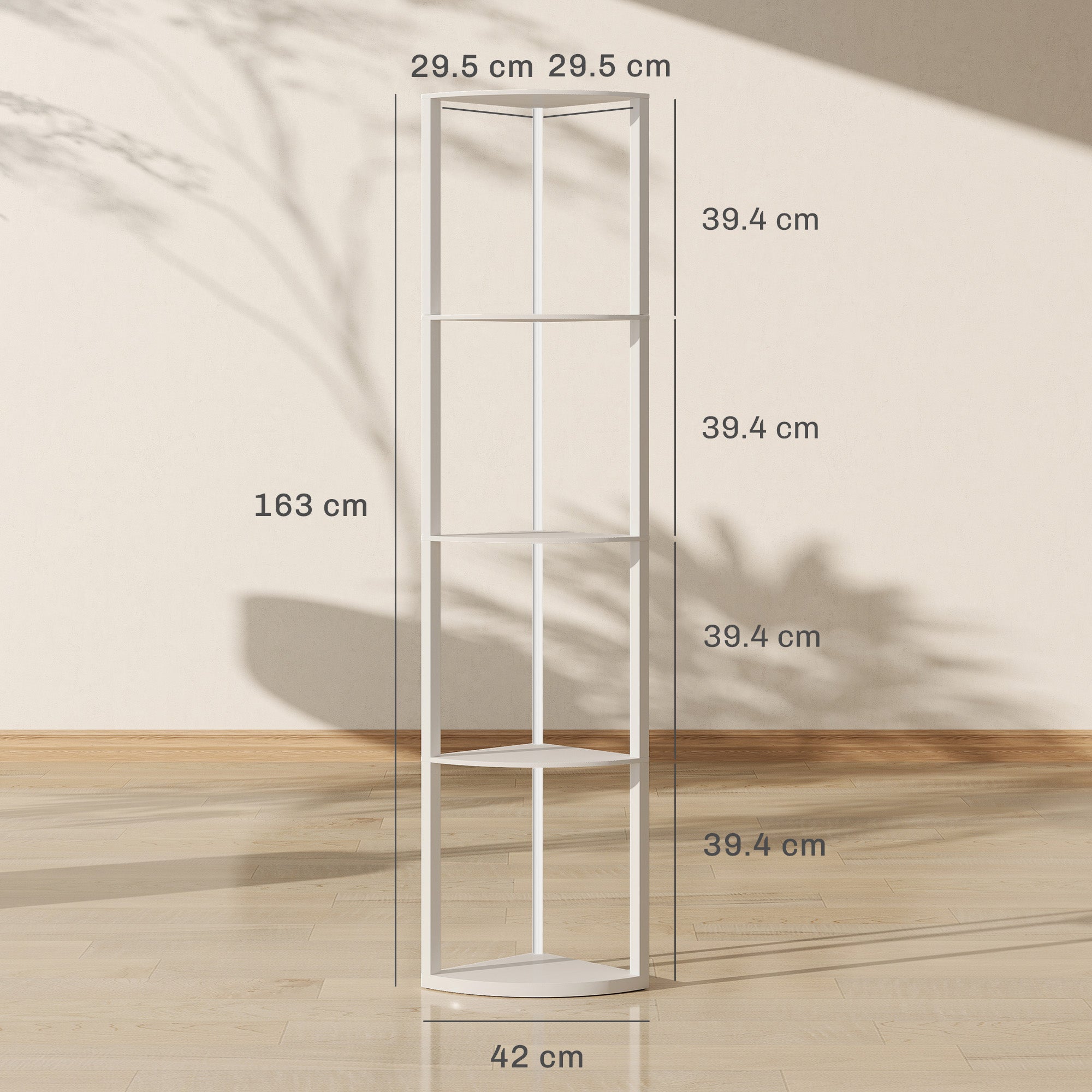 RGB LED Floor Lamp with Shelves, 5-Tier Dimmable Standing Lamp with Adjustable Brightness and Remote Control, Modern Corner Display Shelf Unit for Living Room Bedroom Office, White