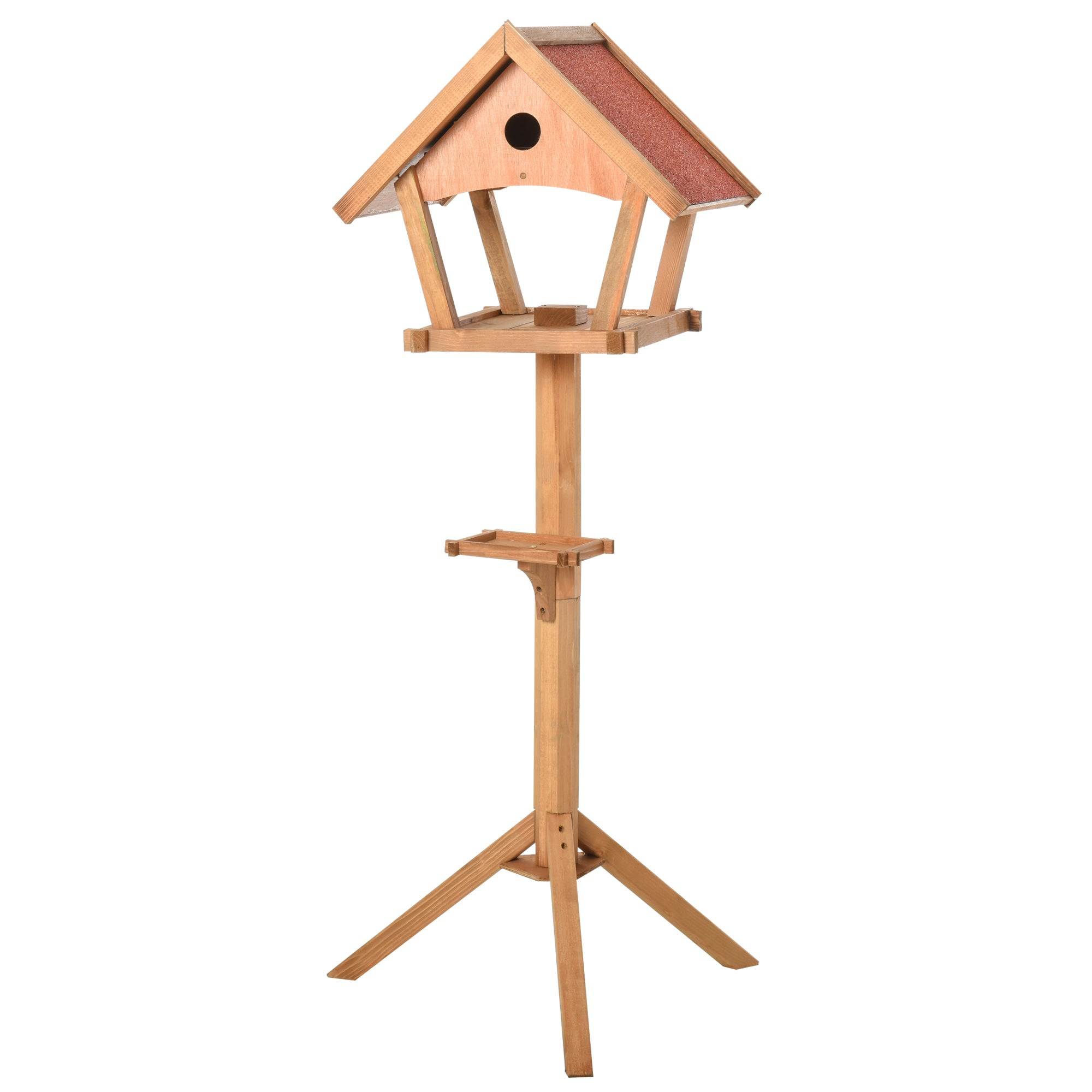 Wooden Bird Table Freestanding Feeding Station for Garden Outside ,139H cm, Natural