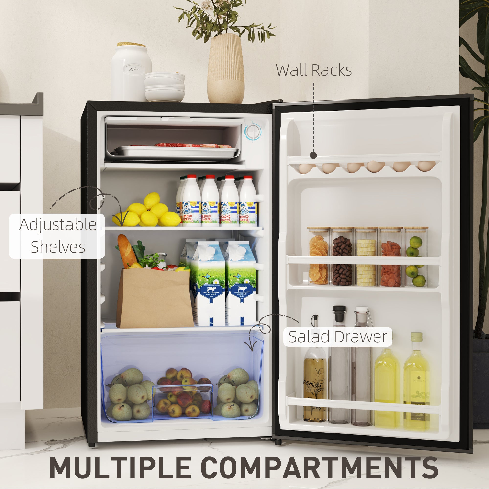 91L Freestanding Under-Counter Fridge with Lock - Black