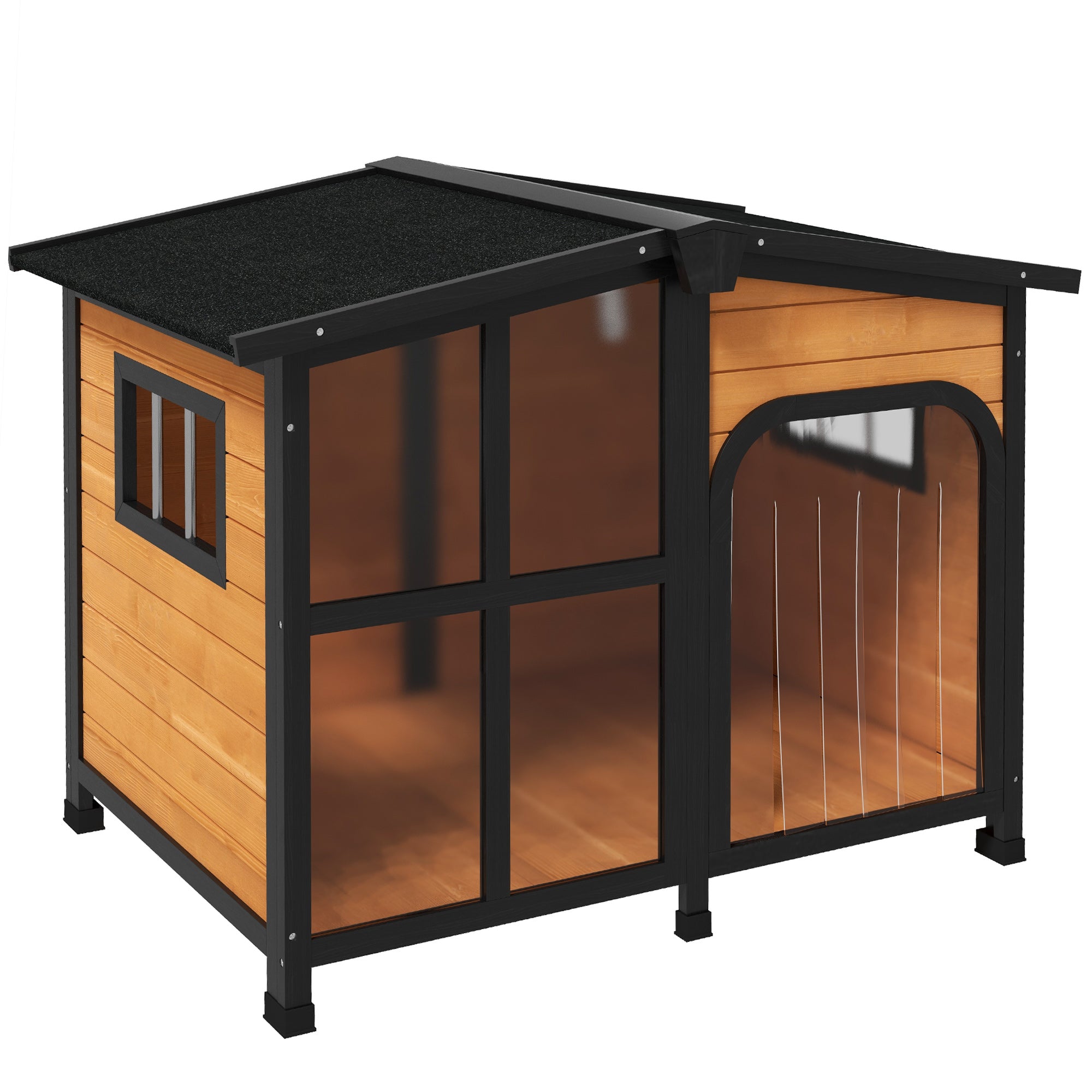 Wooden Dog Kennel with Removable Floor, Asphalt and Openable Roof, Giant Window for Large Dogs, Yellow