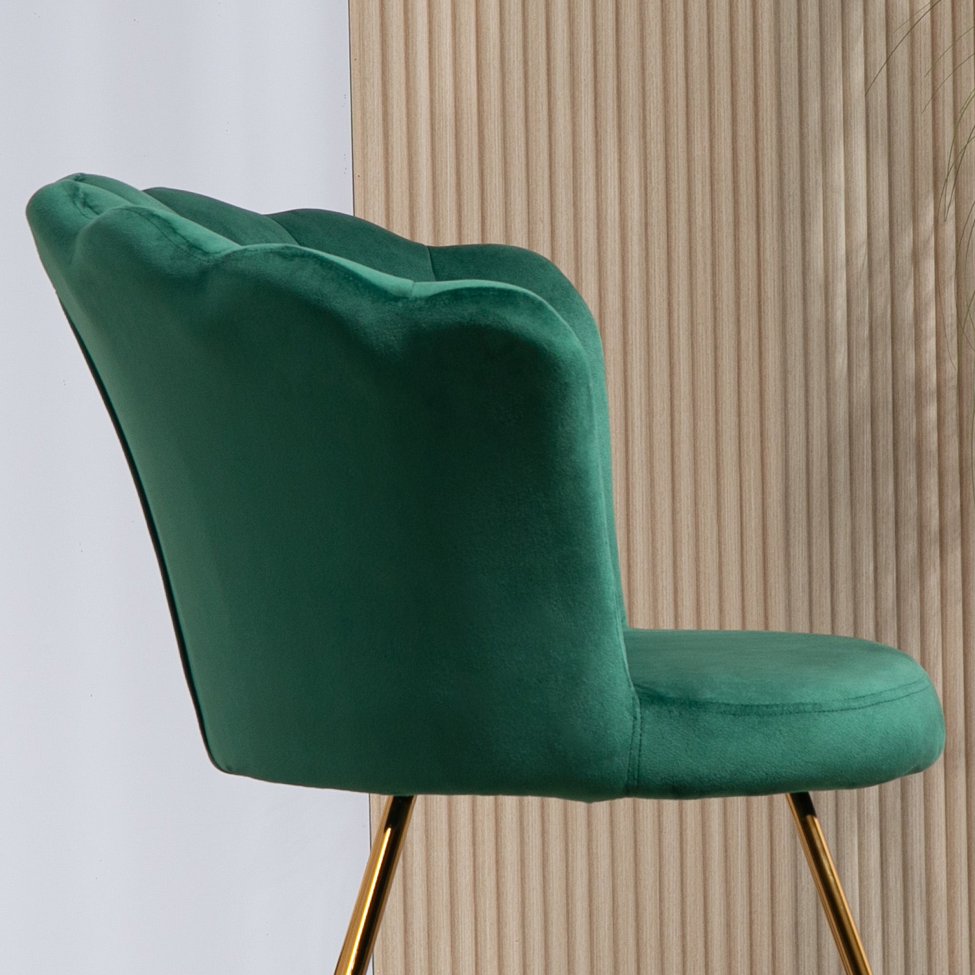 Velvet-Feel Lotus Petal Accent Chair with Steel Legs - Green
