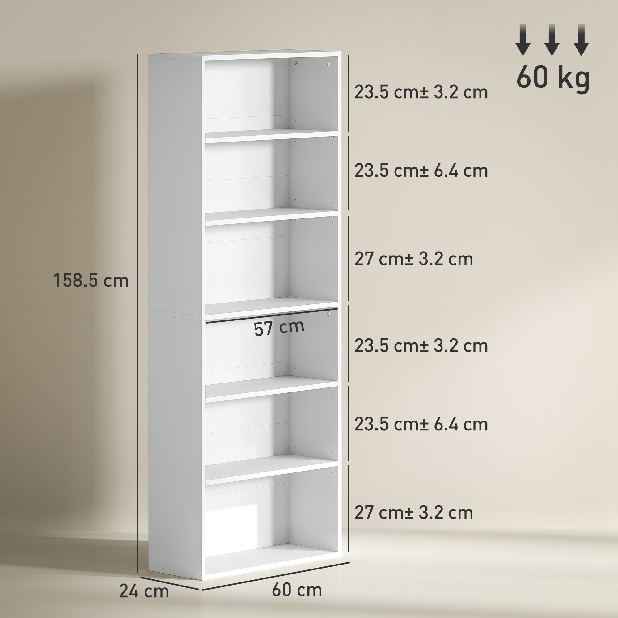 Six Shelf Bookcase - White