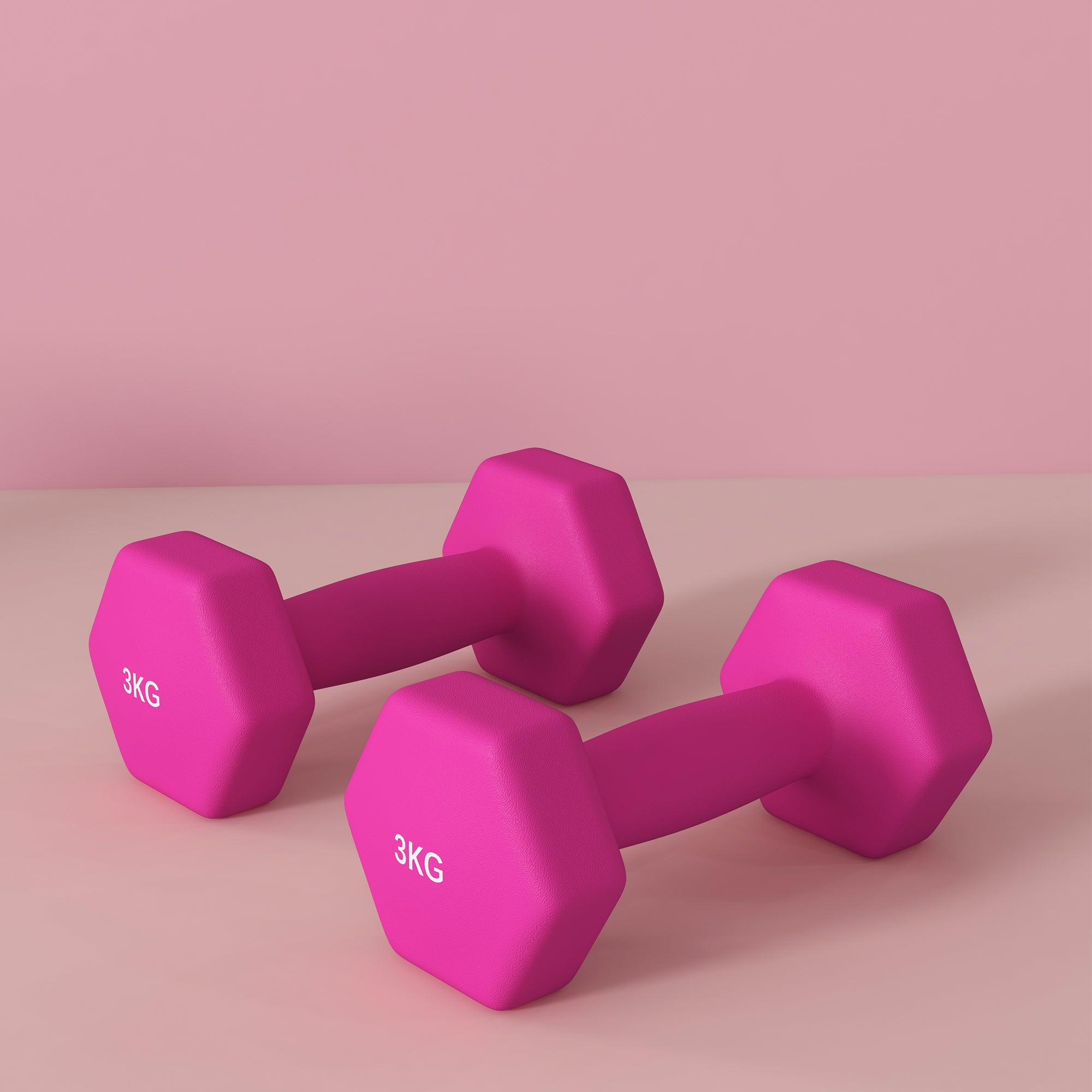 2 x 3kg Hexagonal Dumbbells Weights Set with Non-Slip Grip for Home Gym Workout, Pink