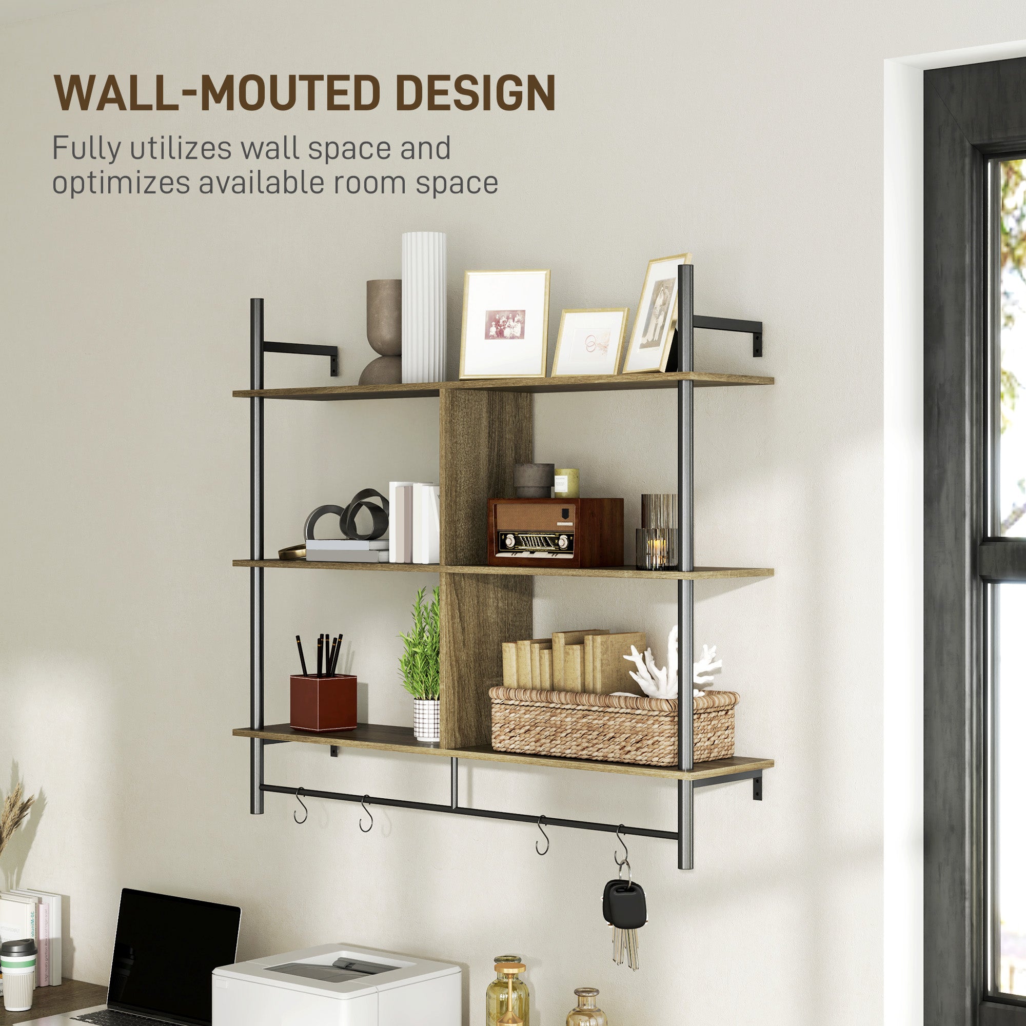 Three-Tier Floating Shelf - Grey Wood Effect
