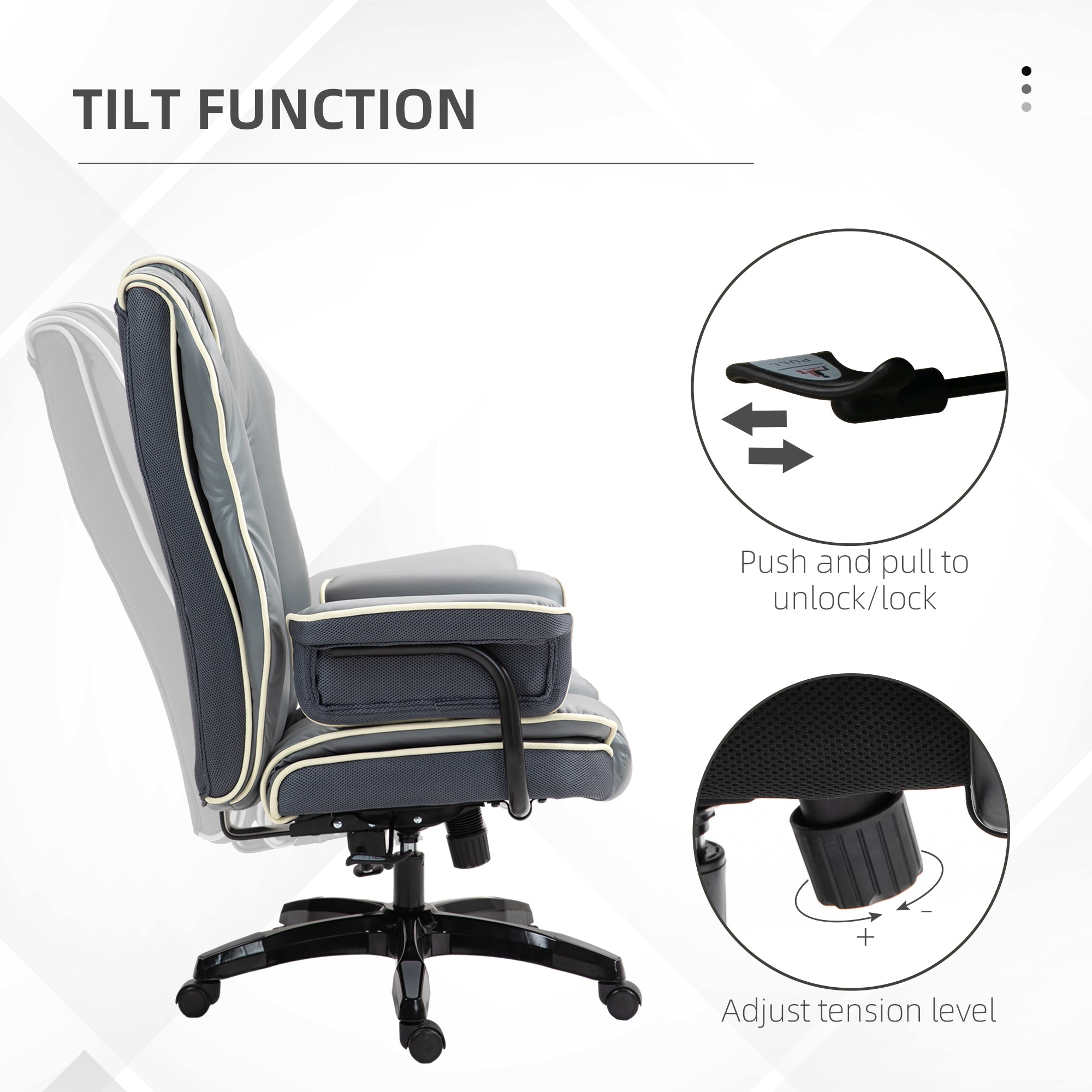 High Back Office Chair, PU Leather Desk Chair, Reclining Swivel Computer Chair for Home, Grey