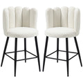 Set of 2 Faux Cashmere Upholstered Bar Stools with Backs, Footrest & Steel Base - Cream