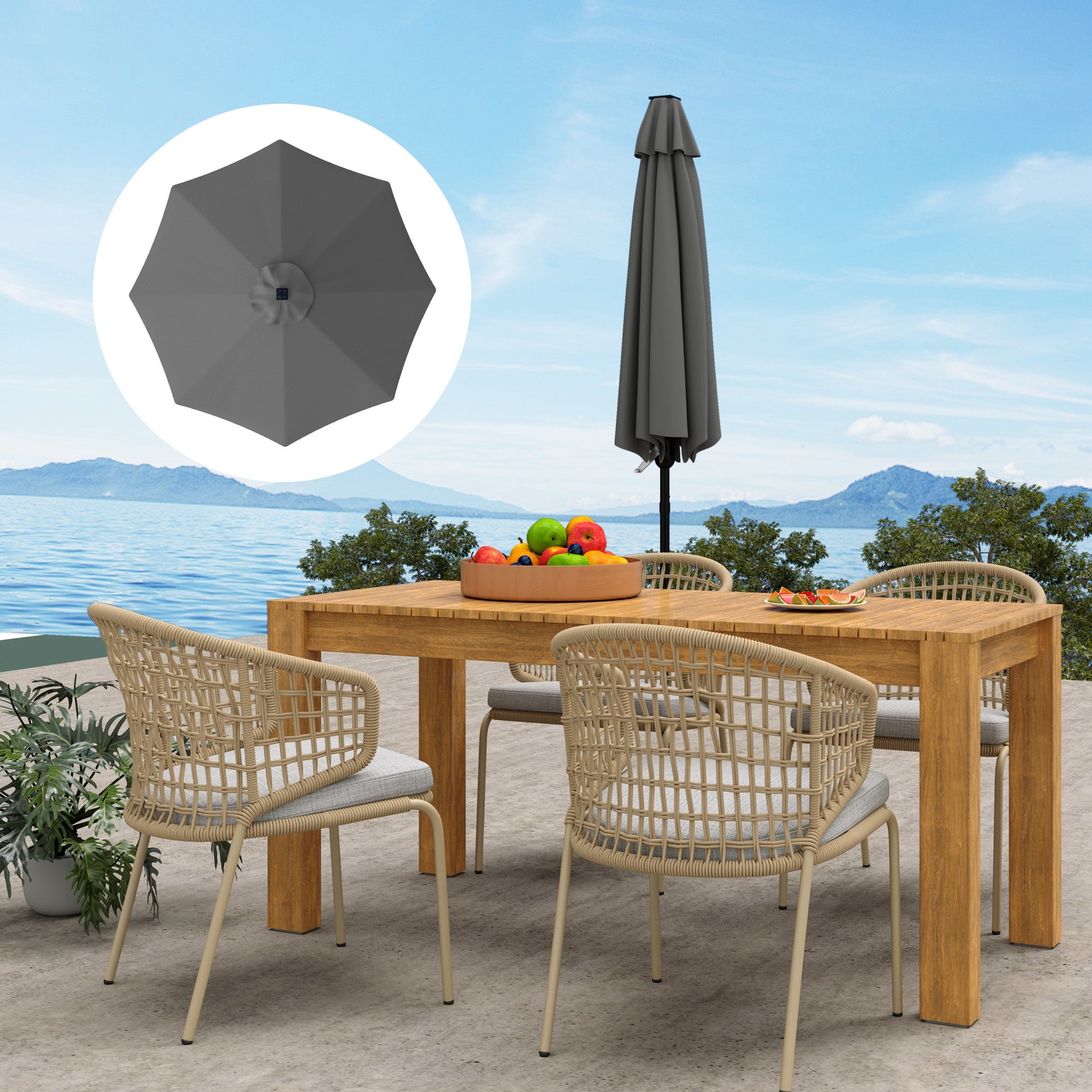 3m UPF 50+ Replacement Parasol Canopy with Vent, Fits 8 Rib Frames up to 300cm - Grey