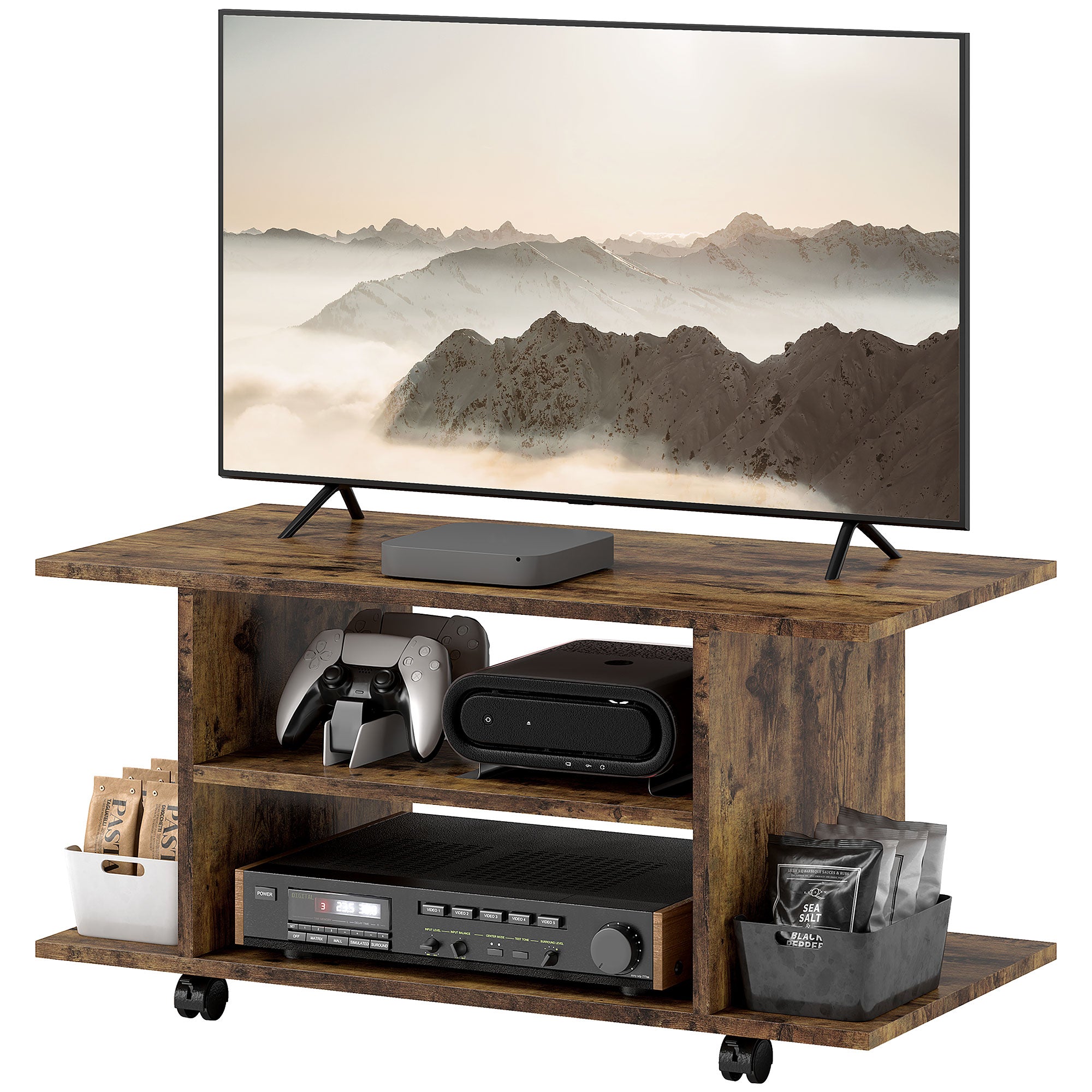 Modern TV Cabinet Stand Storage Shelves Table Mobile Bedroom Furniture Bookshelf Bookcase Rustic Brown