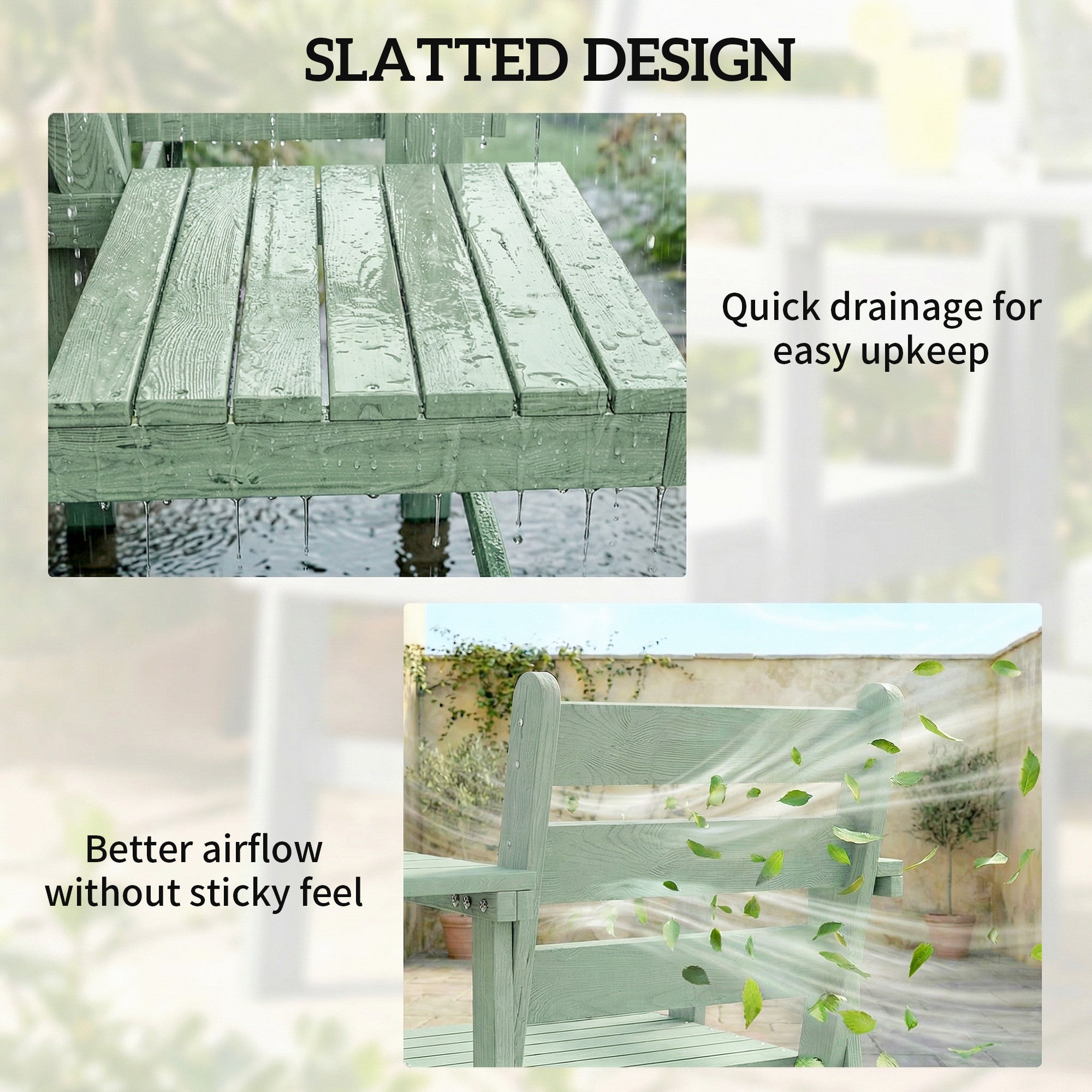 Outdoor Garden Loveseat, Embossed Wooden Jack and Jill Garden Seat with Integrated Table, Green