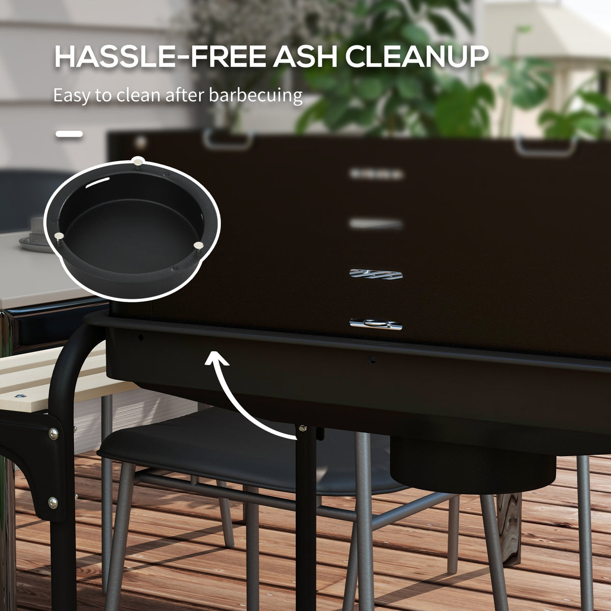 Charcoal Barbecue Grill with Adjustable Height & Ash Catcher Portable BBQ Trolley - Black