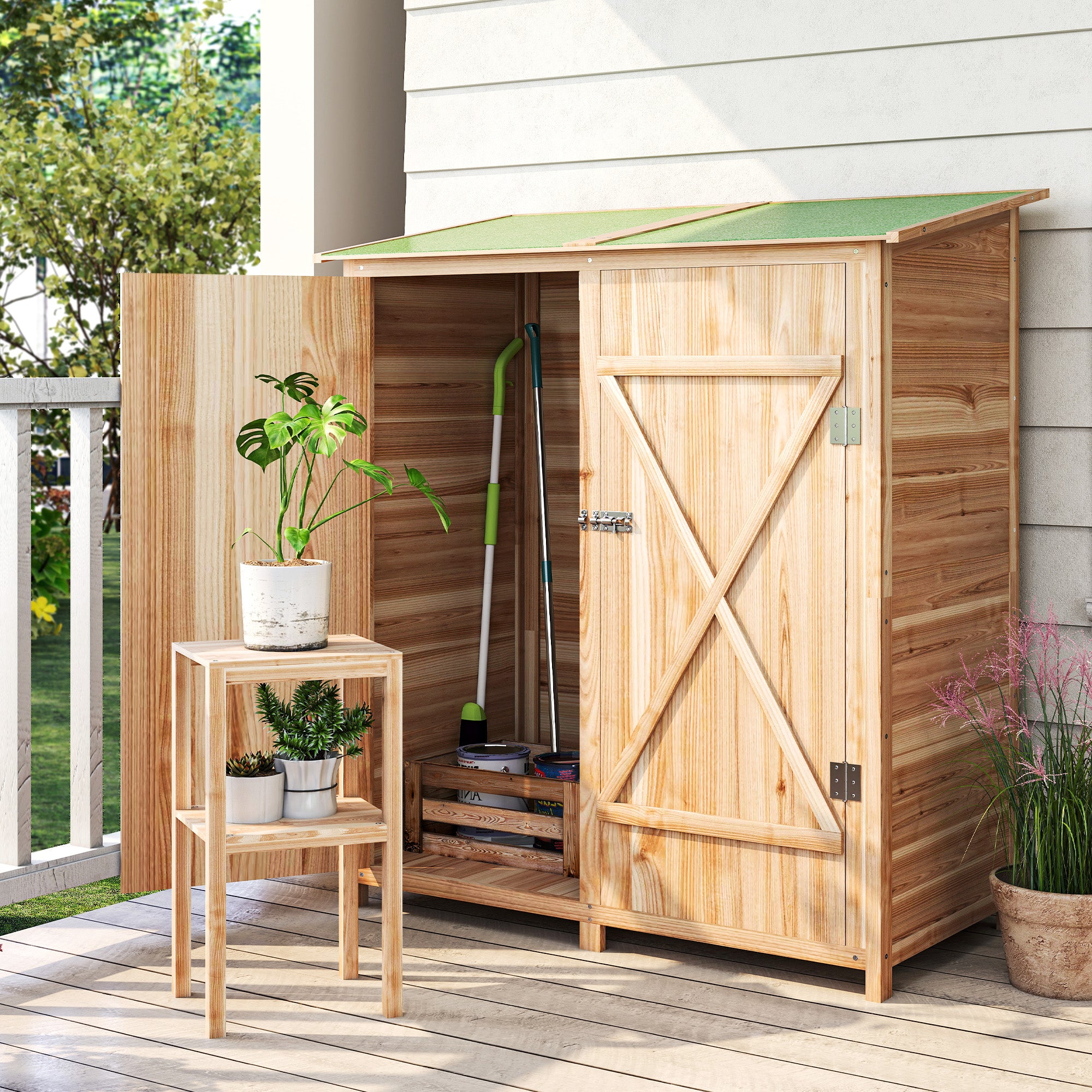 140 x 75 Fir Wood Garden Shed, with Asphalt Roof - Natural