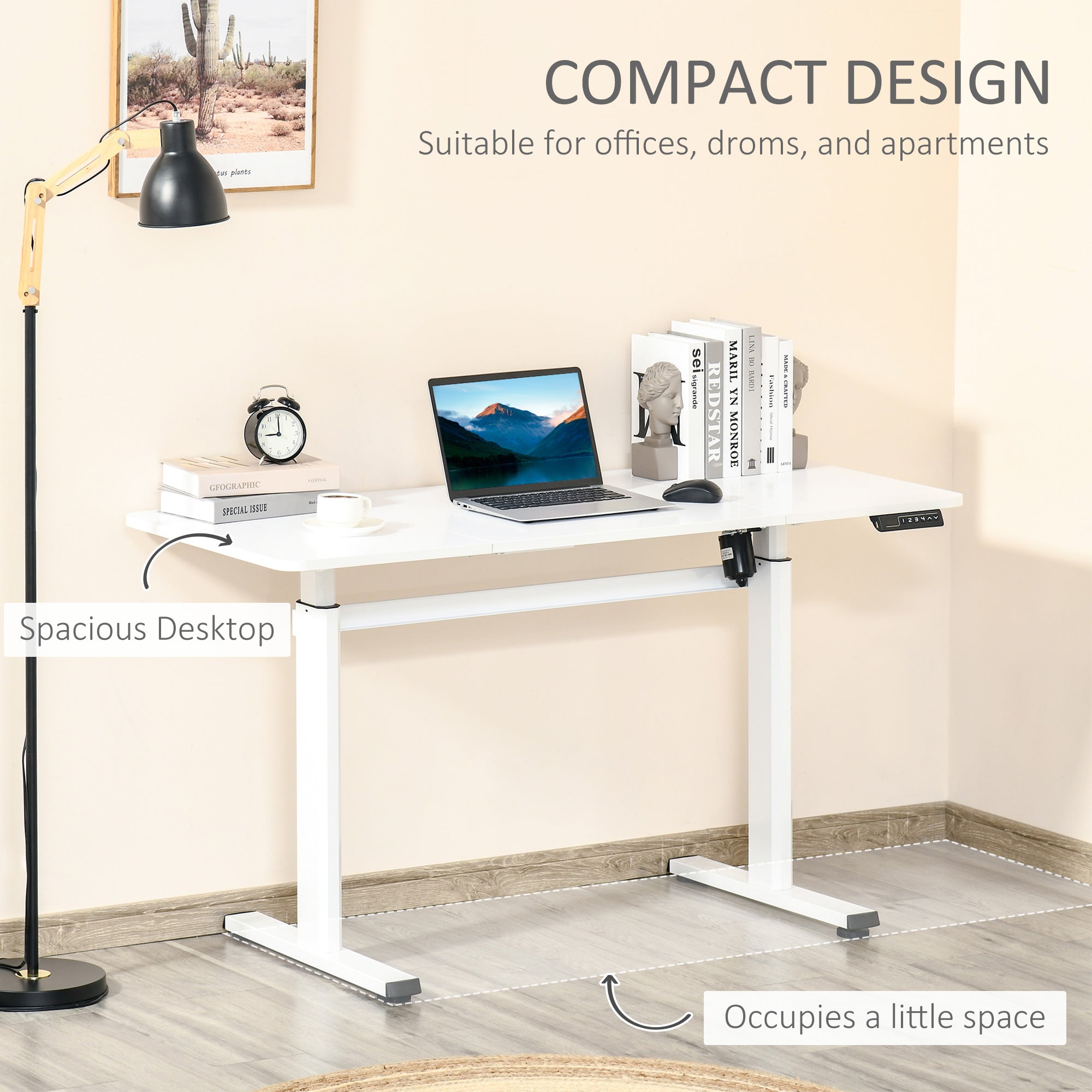 Electric Height Adjustable Standing Desk Sit Stand Desk with Large Desktop, Motor, Stand up Desk for Home Office, White