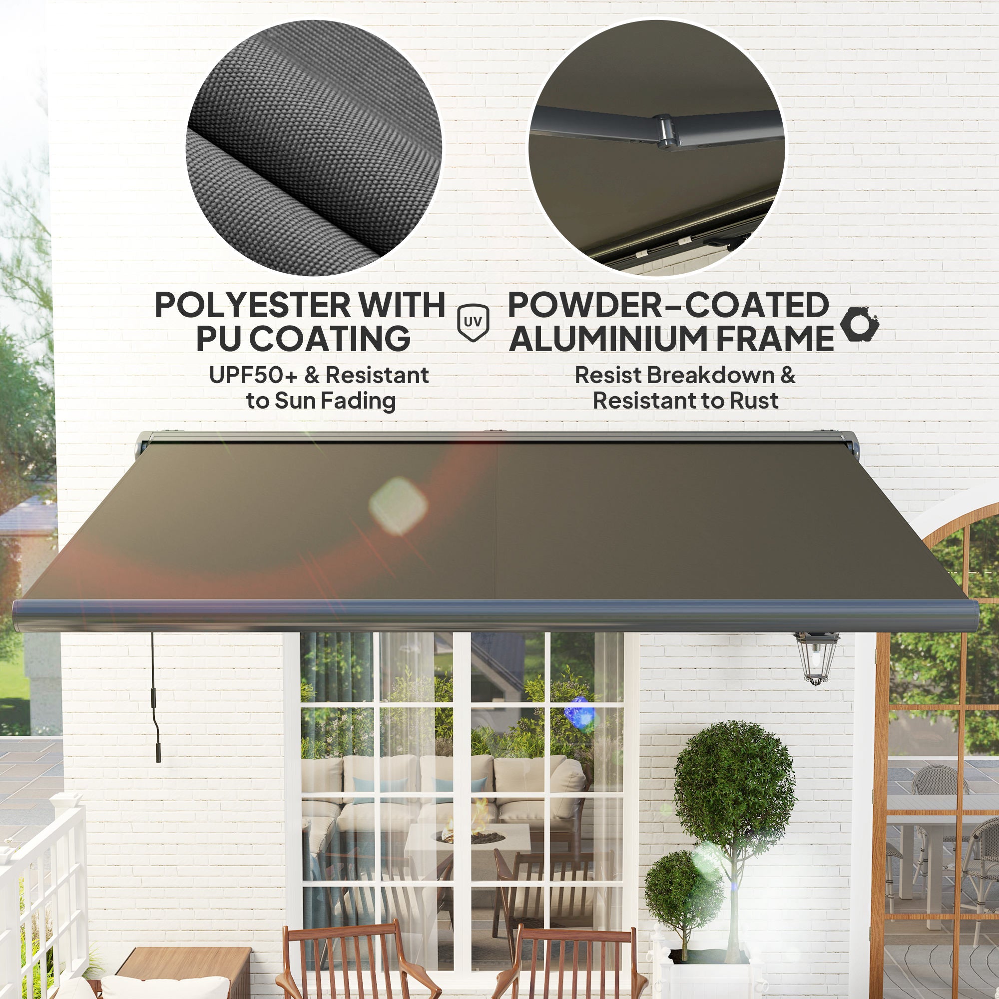4 Metre Full Cassette Electric Retractable Awning Set - Dark Grey