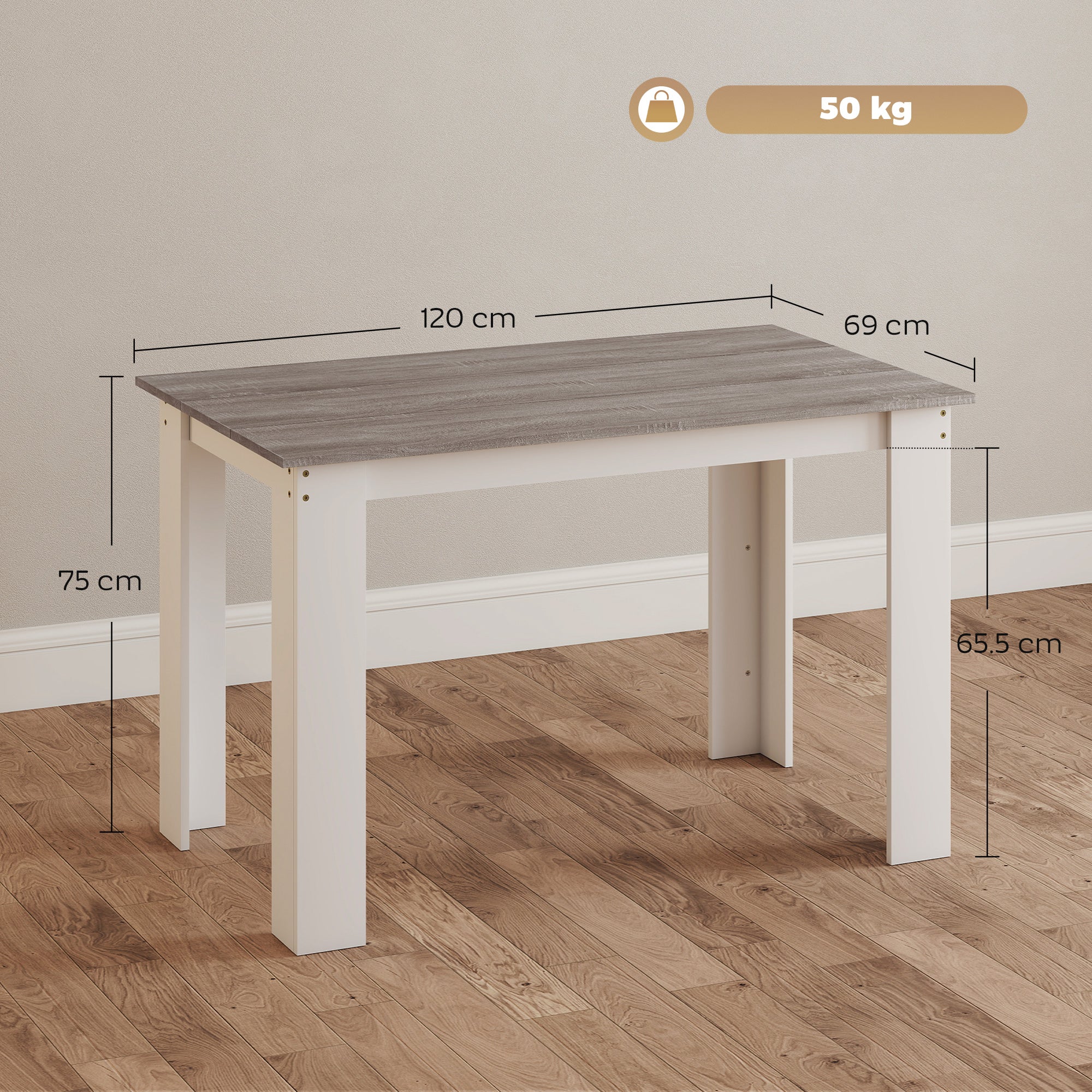 Dining Table for 4-6 People, Kitchen Table with Wood Effect for Dining Room, Grey
