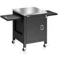 Outdoor Grill Cart with Stainless Steel Tabletop, BBQ Table with a Cabinet, Towel Holder, Bottle Opener, Black