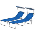 Outdoor Foldable Sun Lounger Set of 2 with 4-Level Adjustable Backrest & Sun Shade Awning - Blue