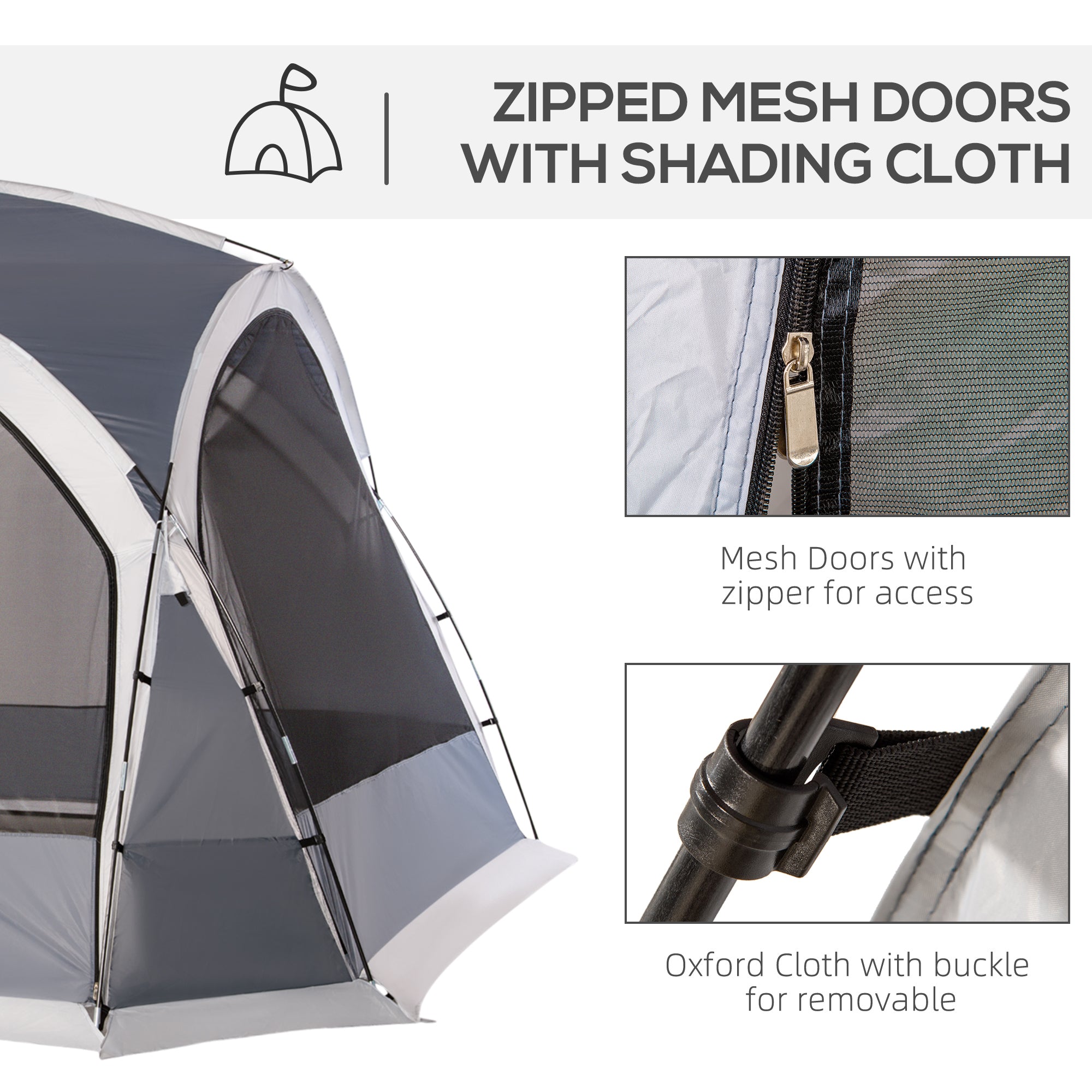 Dome Tent for 6-8 Person, Camping Tent with 4 Zipped Mesh Doors, Removable Oxford Cloth, Lamp Hook, Portable Carry Bag, White and Grey