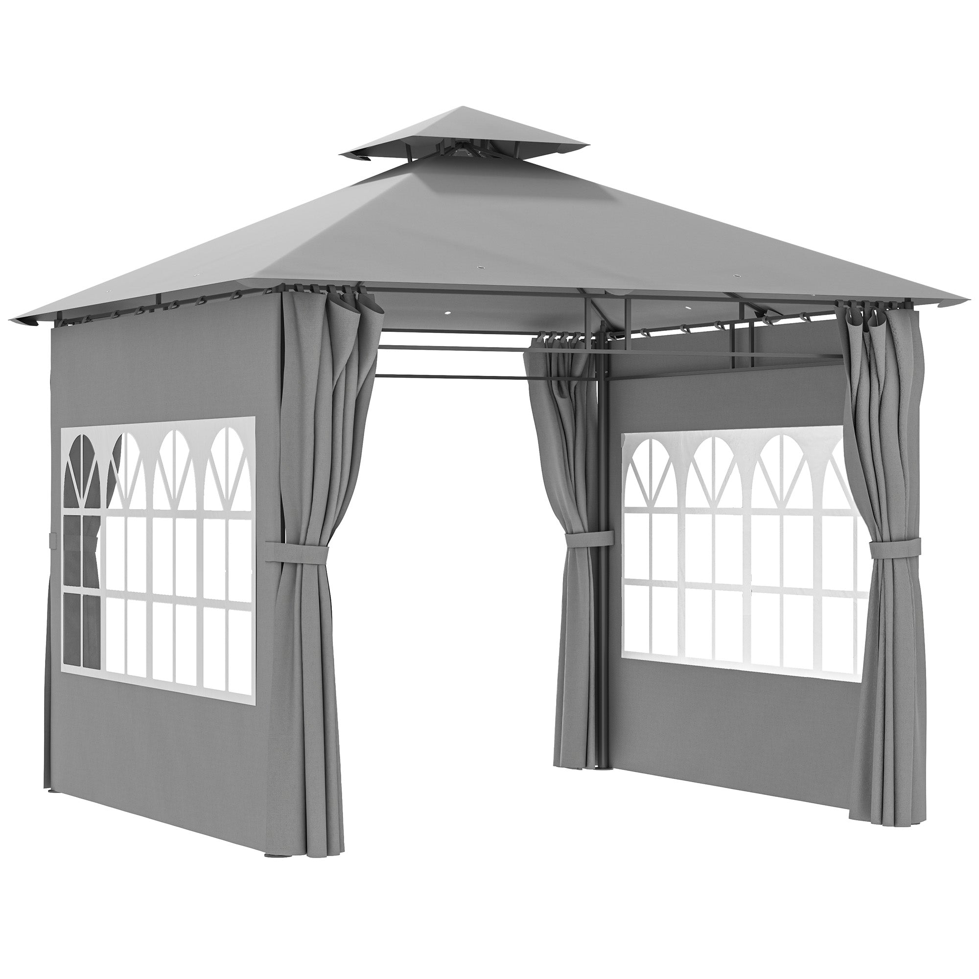 3 x 3 Metres Garden Gazebo Set with Double Roof and Removable Sidewalls - Light Grey