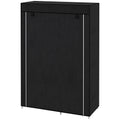 Portable Fabric Wardrobe with Hanging Rail and 6 Shelves - Black