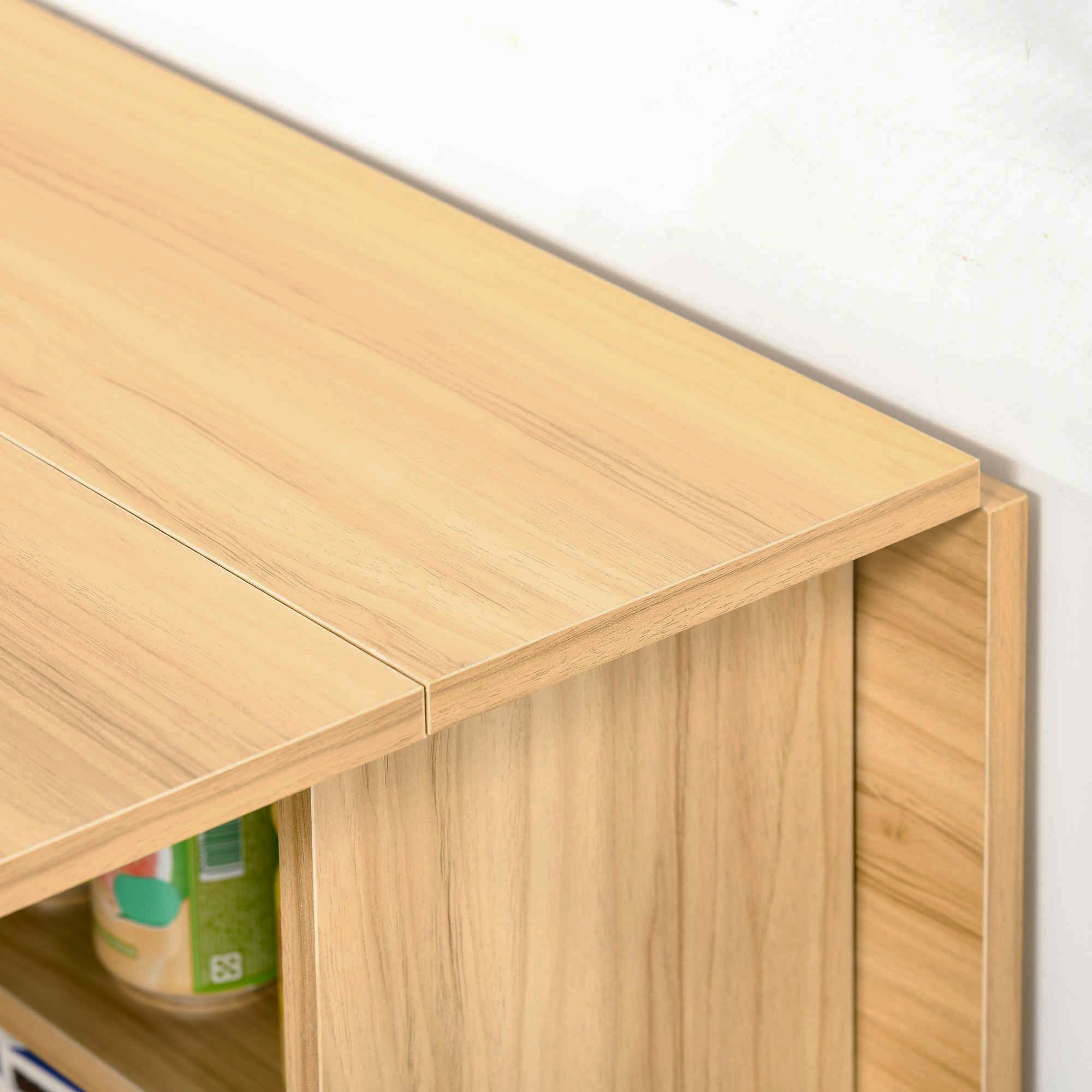 HOMCOM Folding Dining Table, Drop Leaf Table for Small Spaces, Foldable Rectangular Tabletop with Storage Shelves for Kitchen, Dining Room, Teak