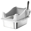 Stainless Steel Cat Litter Box with High Sides, Metal Scoop, 43 x 33 x 25 cm