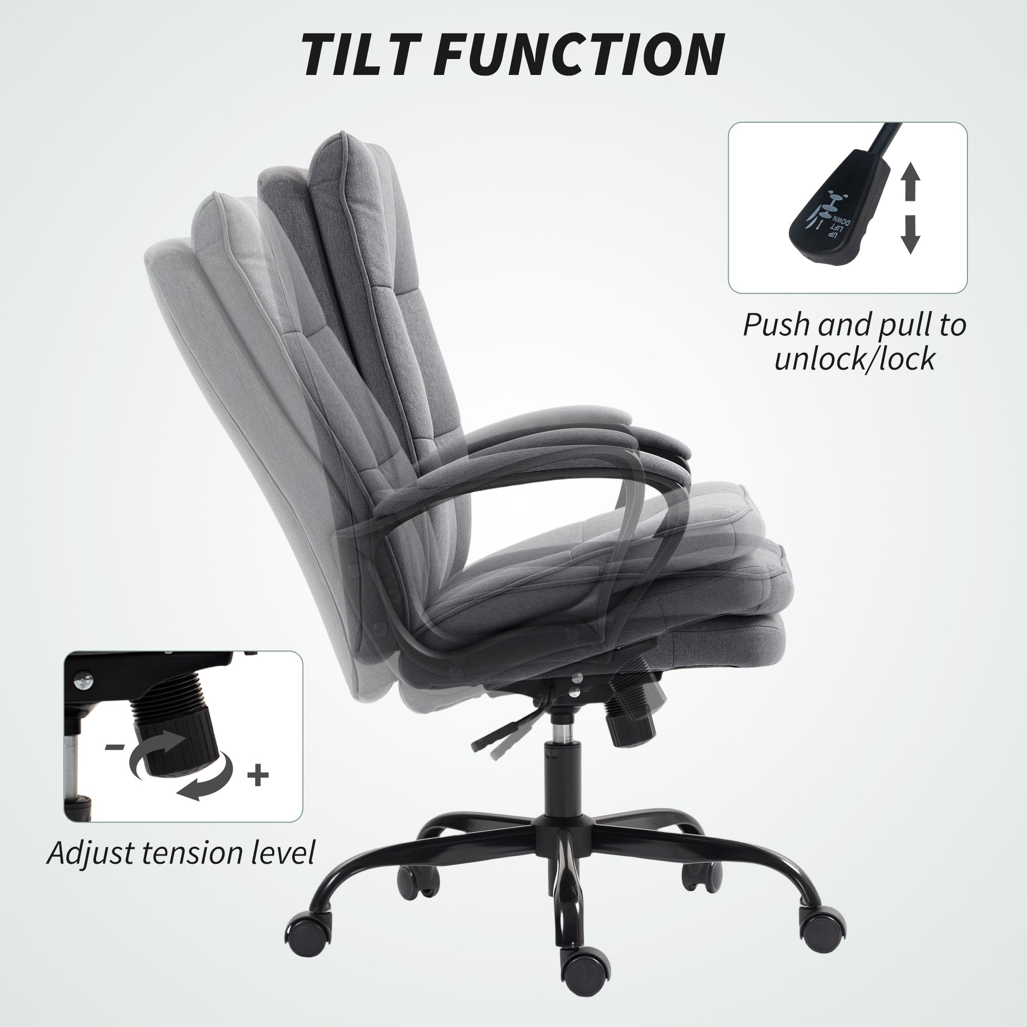 Double Padded Linen-Look Office Chair - Charcoal Grey
