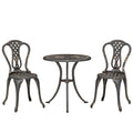 Outdoor Bistro Set for 2 Cast Aluminium Patio Furniture with Round Table Umbrella Hole Brown