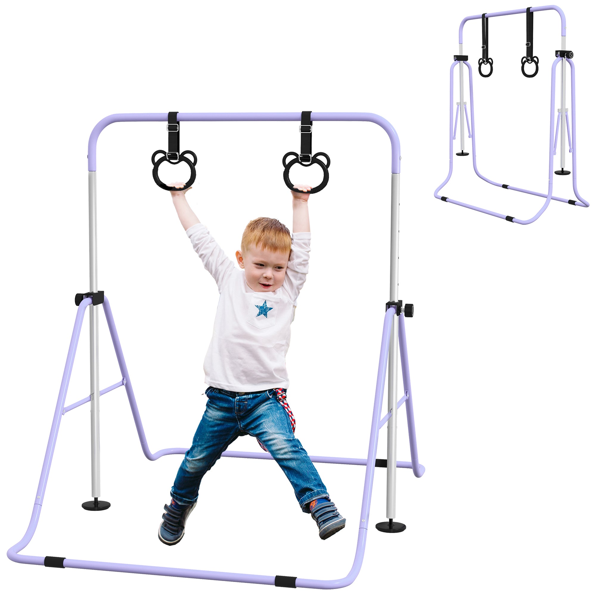 Adjustable Height, Foldable Kids Gymnastics Bar w/ Non-Slip Mats, for 3+ Years, Purple