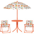 Kids Patio Set, Children Table and Chair Set, Outdoor Picnic Table with 2 Folding Chairs and Umbrella, Orange