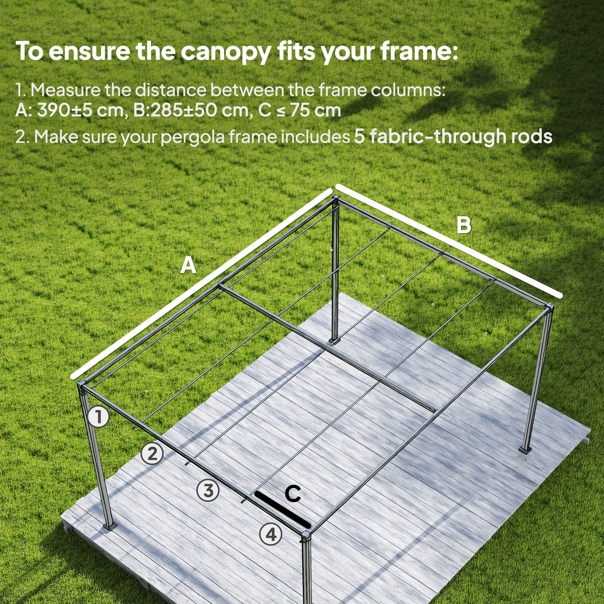 Retractable Pergola Canopy Only, 3.92 x 3.5 m, UV30+ Replacement Canopy Cover for 4 x 3 m Pergola, Khaki