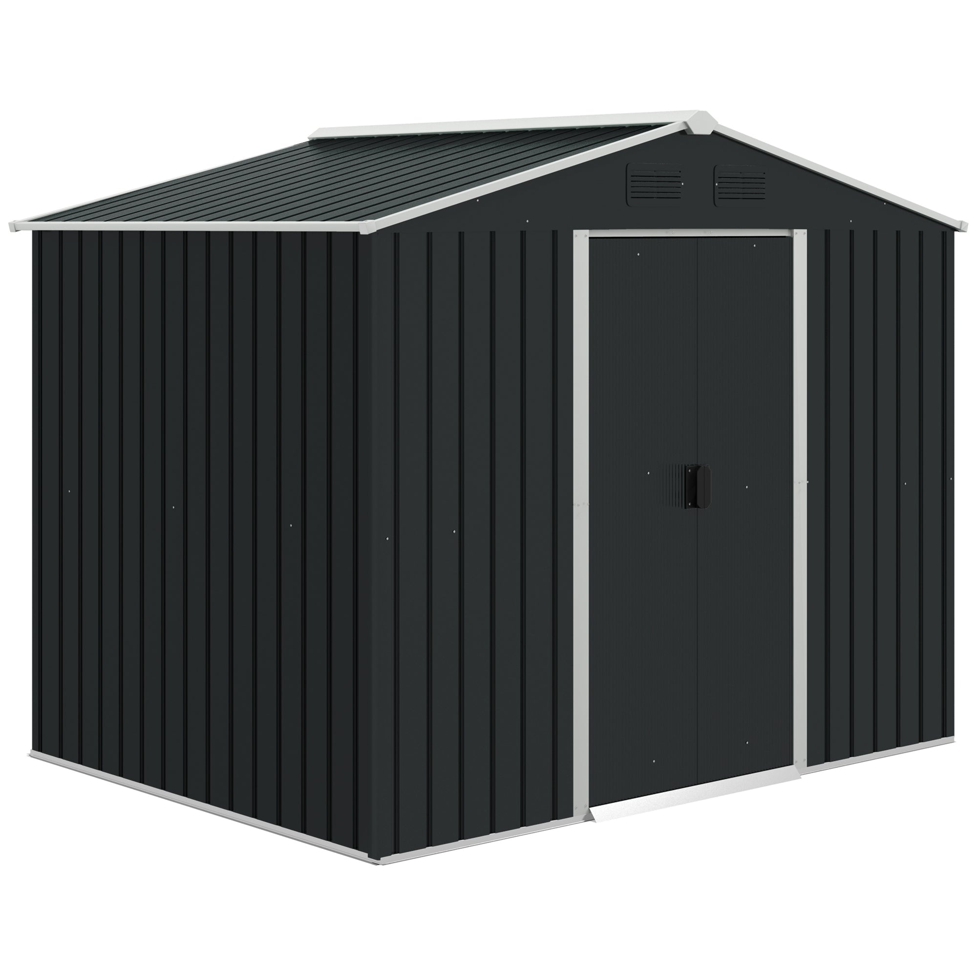 7.7 x 5.7ft Metal Garden Shed, Galvanised Outdoor Tool Storage House with Ventilation Slots and Sliding Doors, Grey