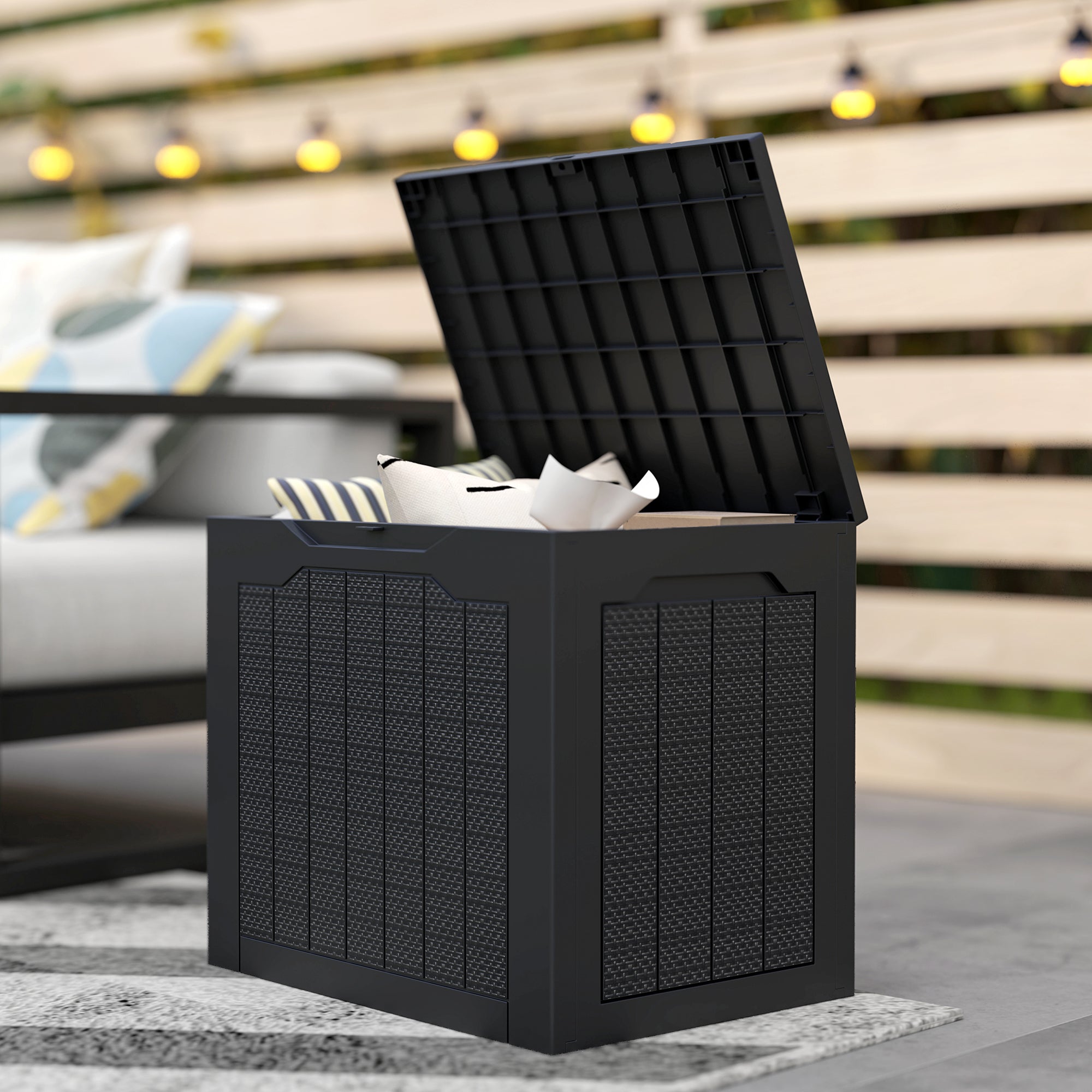 93L Plastic Garden Storage Box, Outdoor Storage Box with Handles, Waterproof Outdoor Storage Container, Black