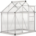 Polycarbonate Greenhouse, Large Walk-In Green House with Slide Door and Window, Aluminium Frame, 6x4ft, Silver Tone