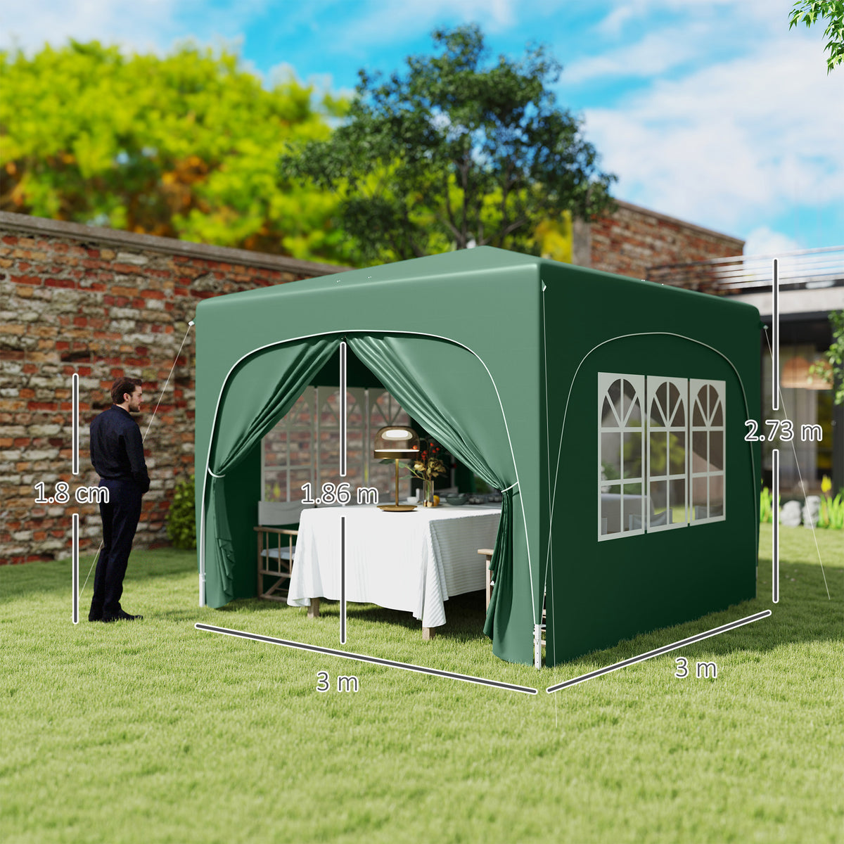 3 x 3m Pop-Up Gazebo Shelter with UPF50+ Canopy - Dark Green