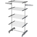 Four-Shelf Collapsible Clothes Horse with Side Arms and Wheels - Grey