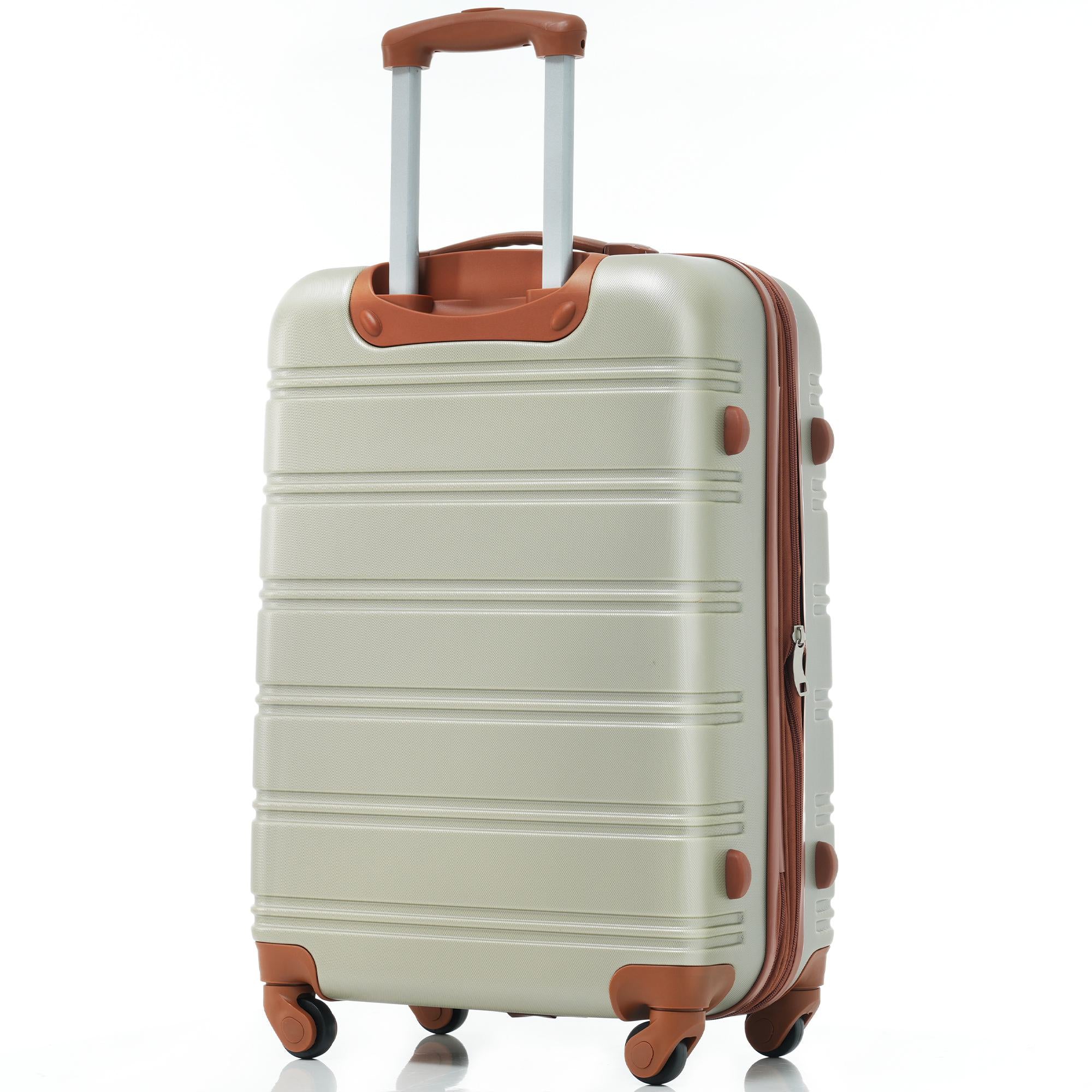 24" 4-Wheel ABS Hard Shell Travel Trolley Suitcase with Adjustable Handle, Luggage with Secure Lock, 45L x 28W x 69H cm, Brown+Green