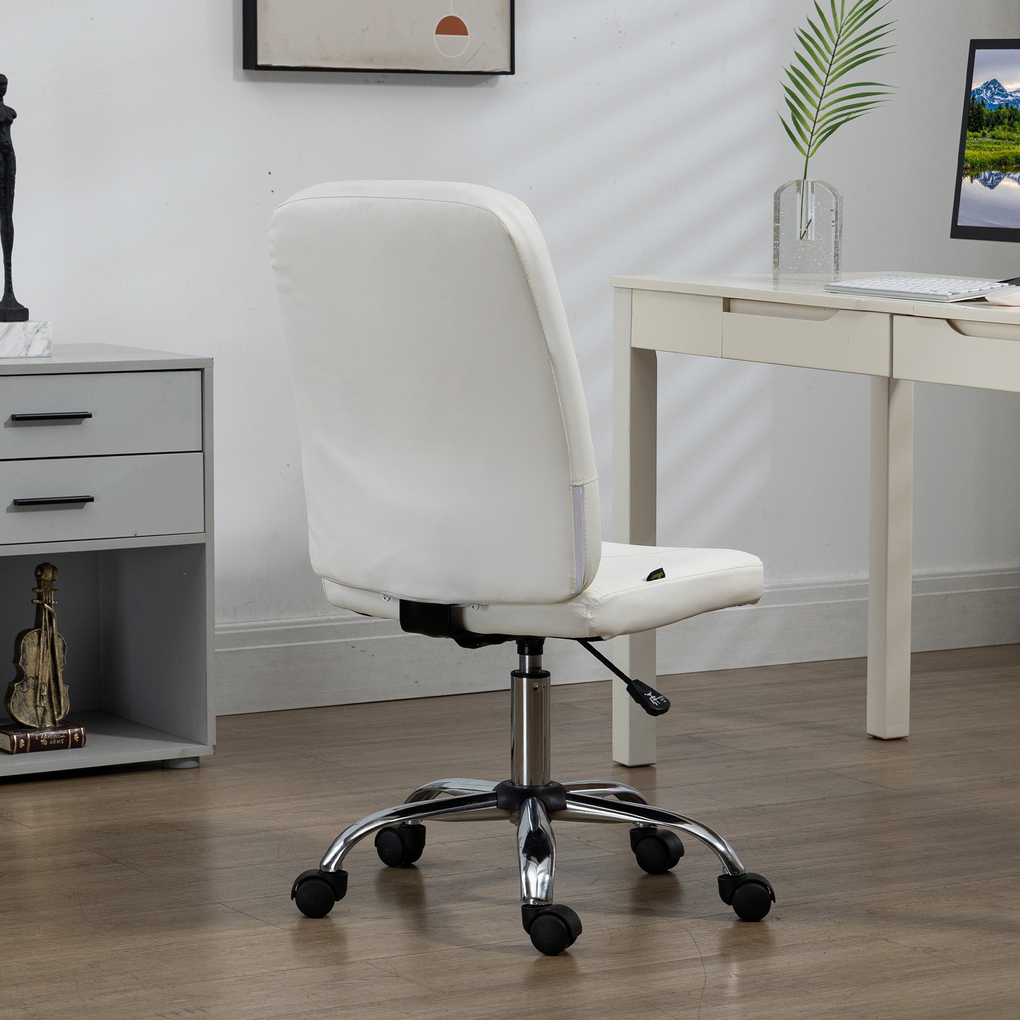 Armless Faux Leather Office Chair - White