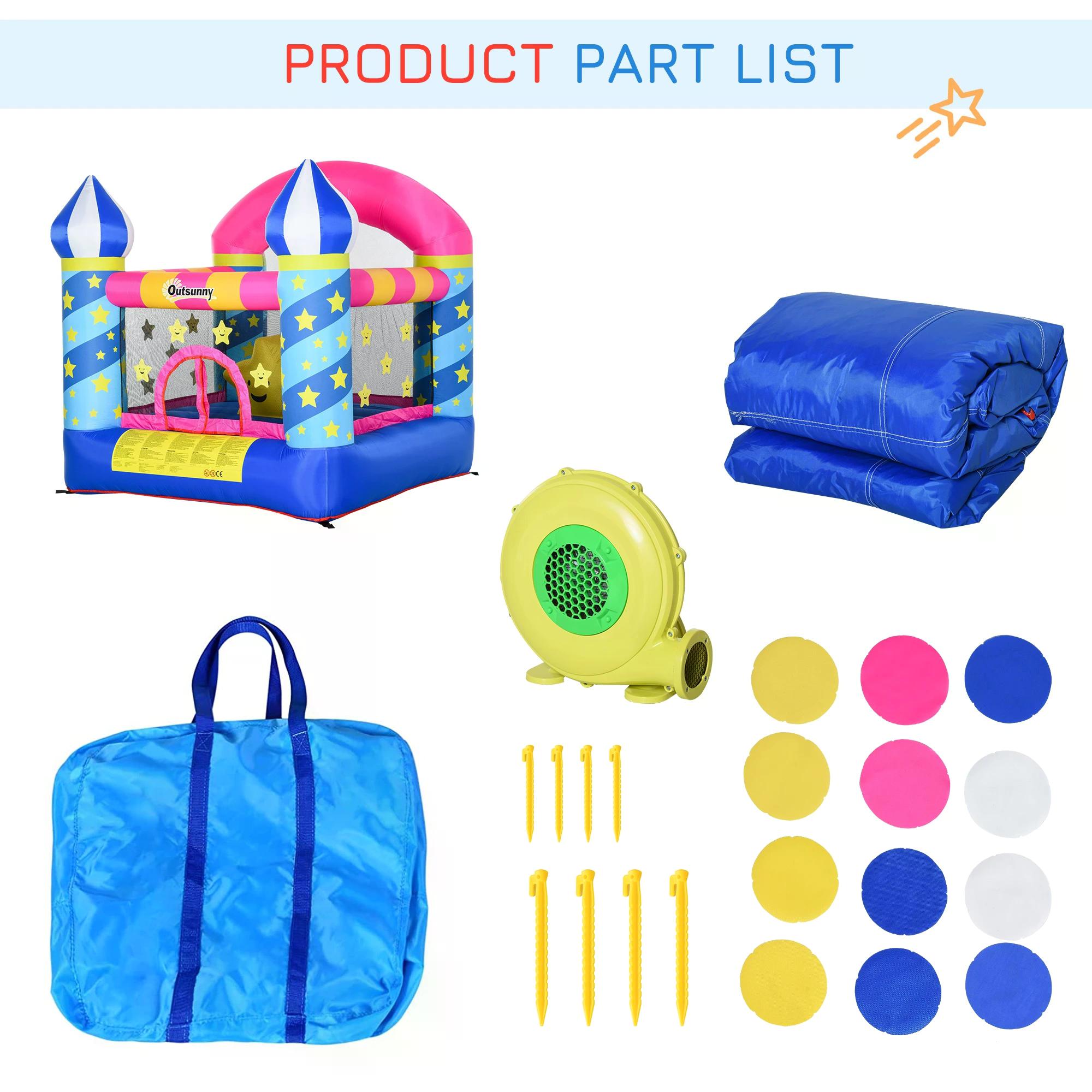 Kids Bouncy Castle, Inflatable Trampoline with Blower for Age 3-8 Castle Stars Design 1.95 x 1.95 x 2.15m