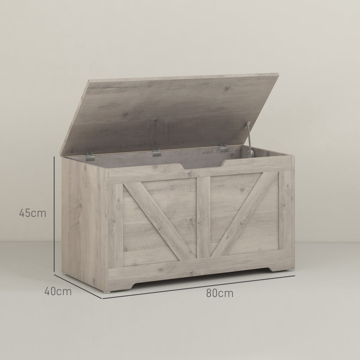 100L Home Storage Box with Safety Hinges - Grey Wood-Effect