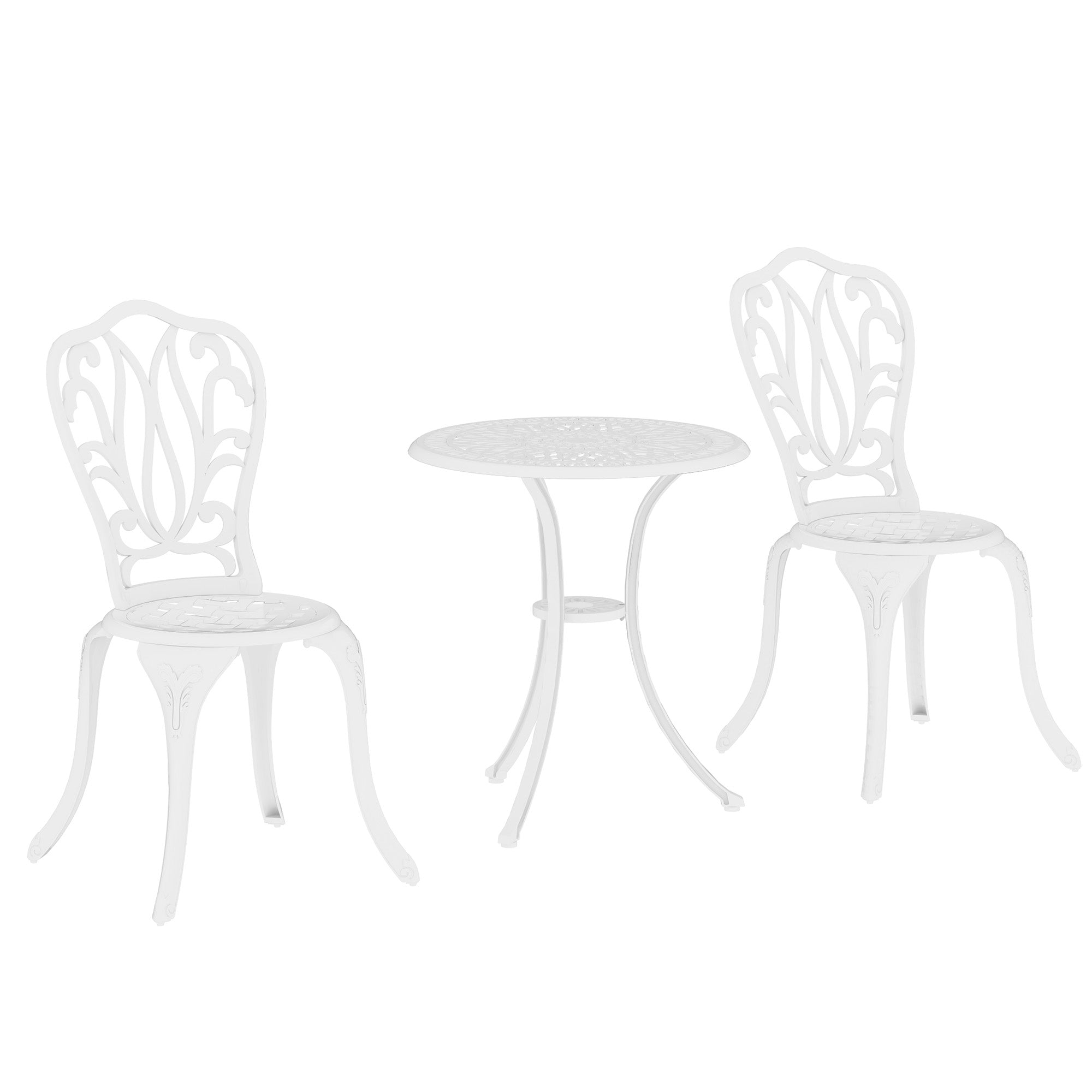 3 Piece Cast Aluminium Garden Bistro Set with Umbrella Hole - White
